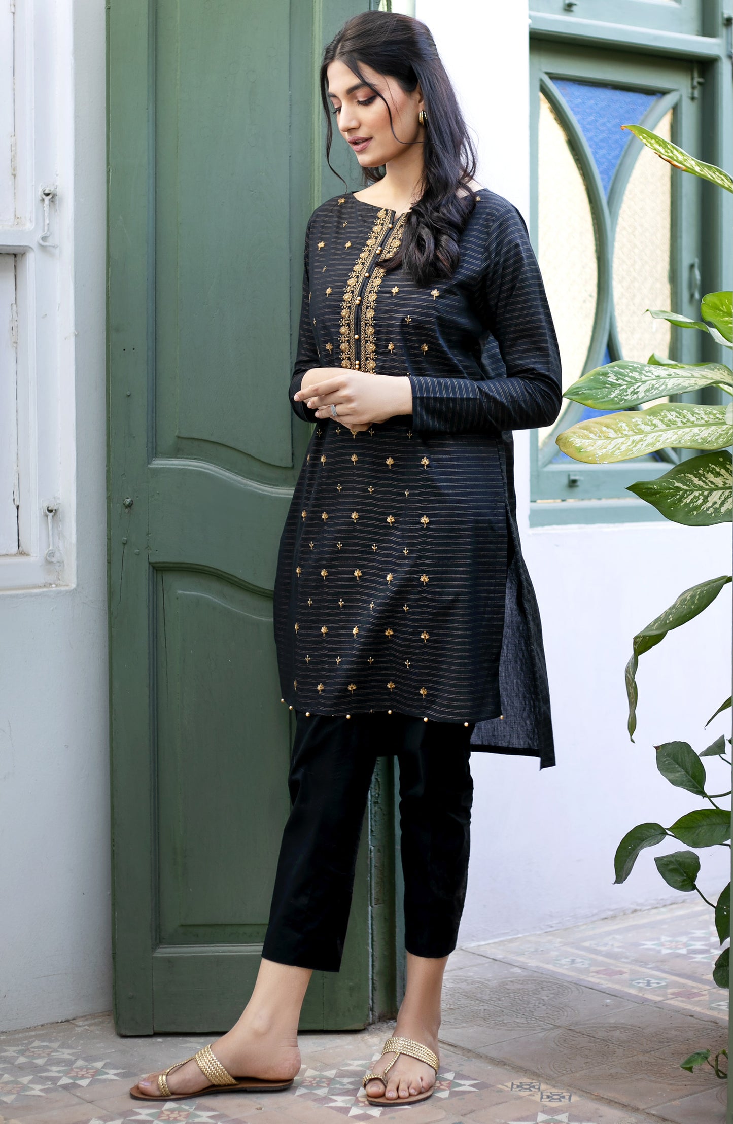 Stitched 1 Piece Embroidered Lawn Shirt (OTL-21-036/A/S BLACK)