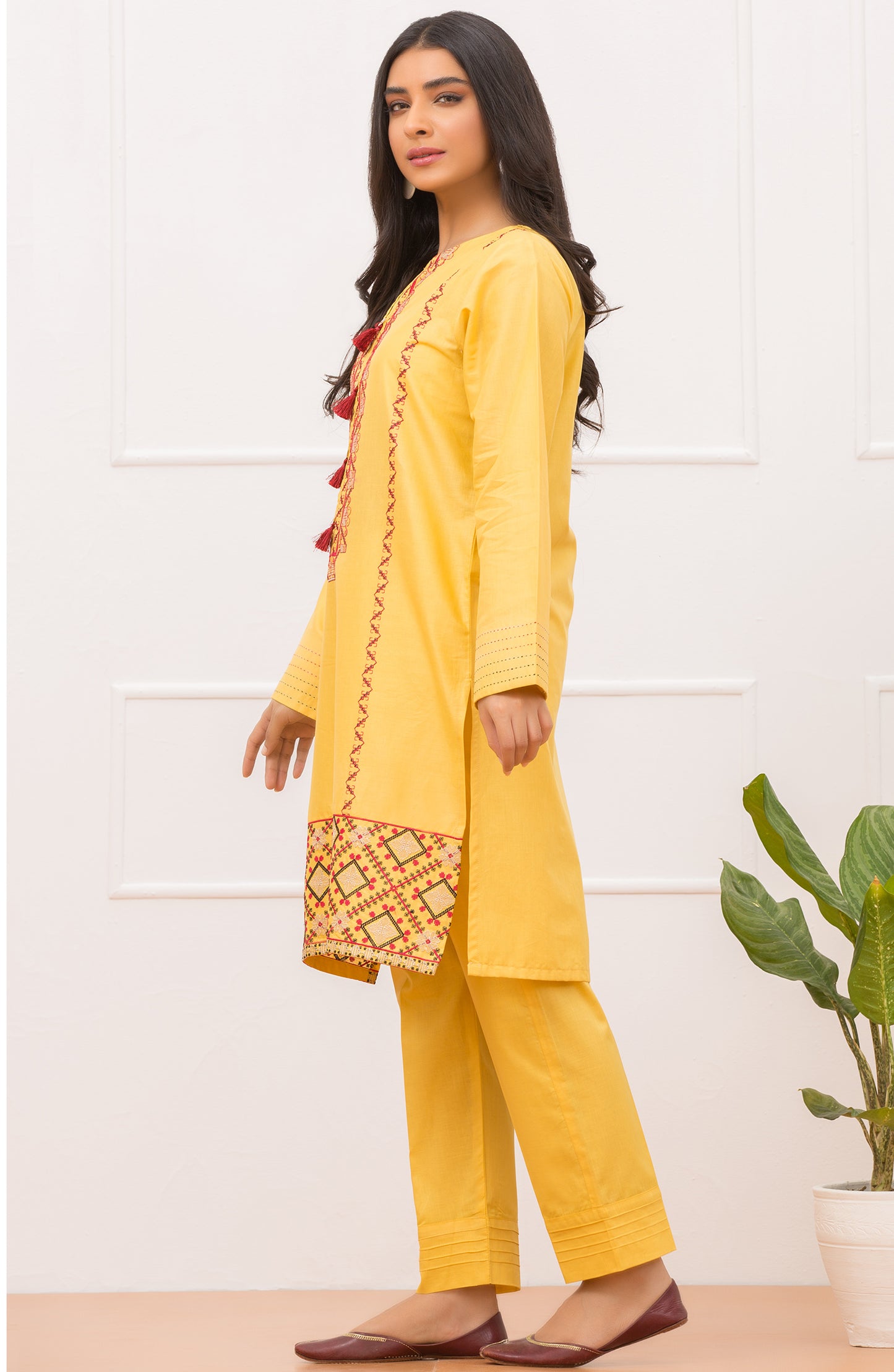 Stitched 2 Piece Embroidered Cambric Shirt Trouser