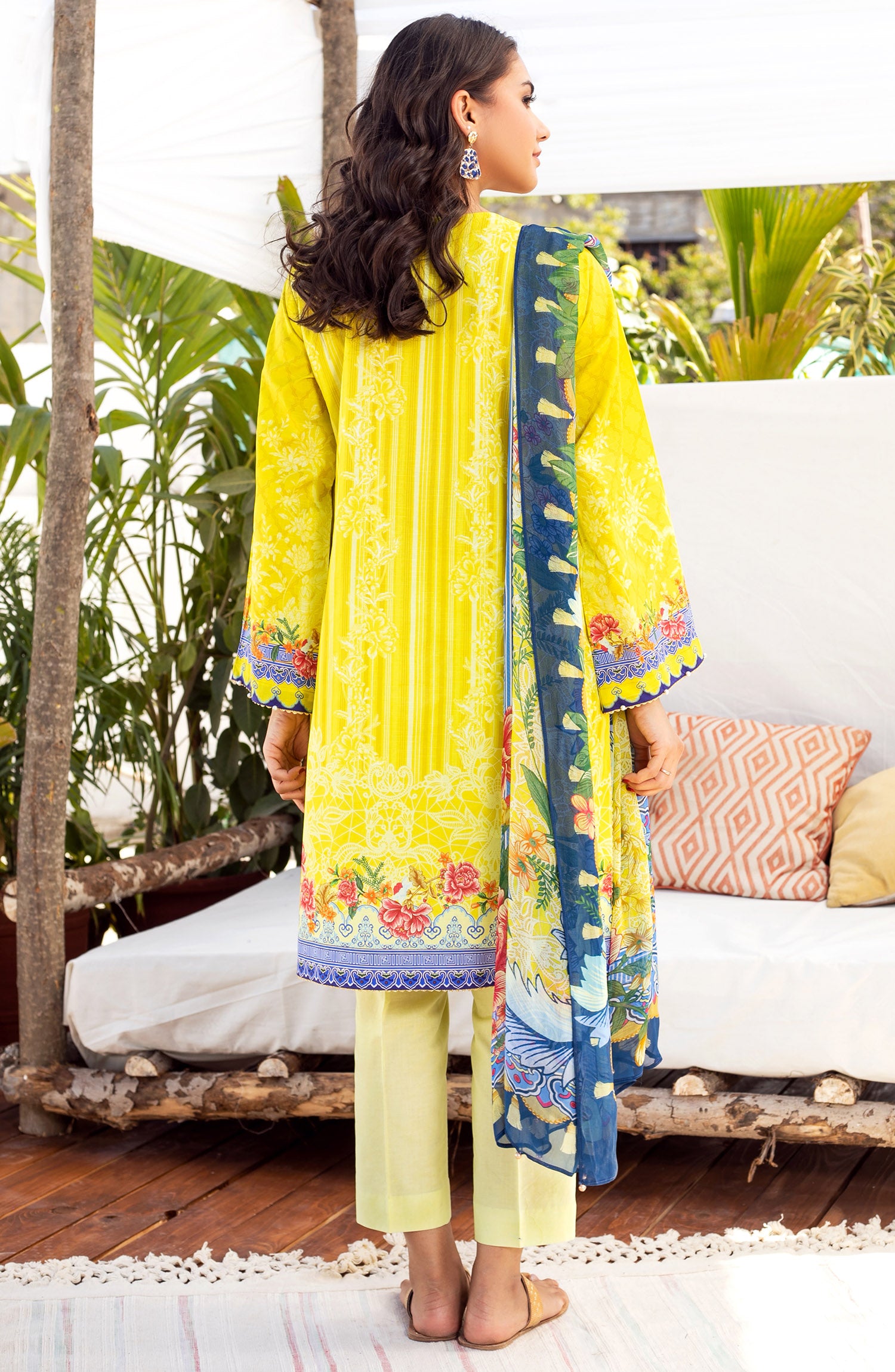 Unstitched 3 Piece Embroidered Lawn Suit (OTL-21-015/A/U YELLOW)