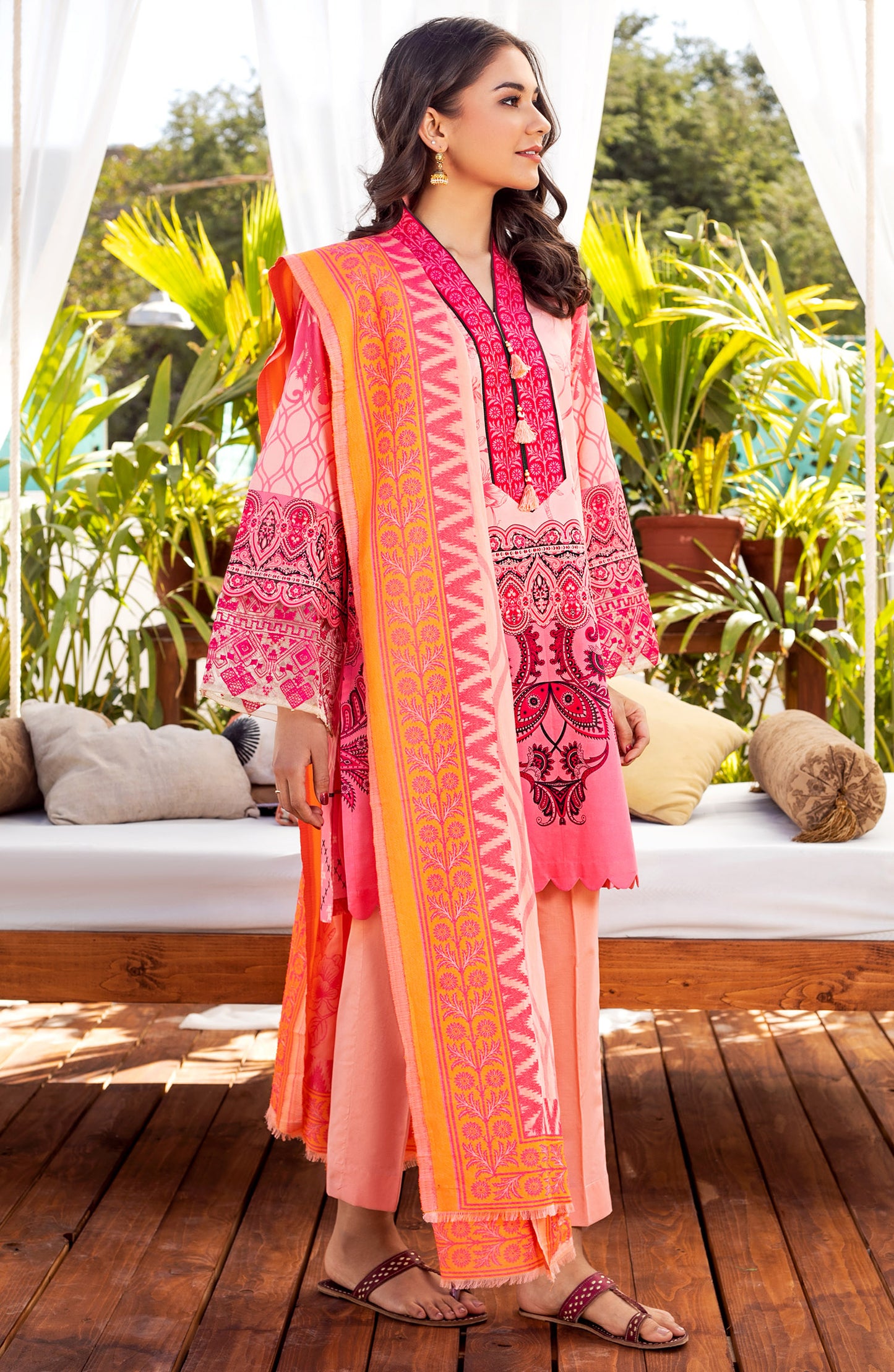 Unstitched 3 Piece Embroidered Lawn Suit (OTL-21-142/A/U PEACH)