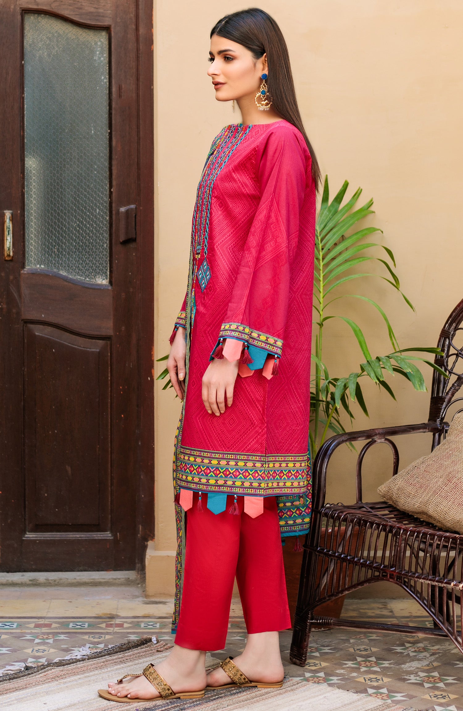 Unstitched 3 Piece Embroidered Lawn Suit (OTL-21-002/A/U RED)