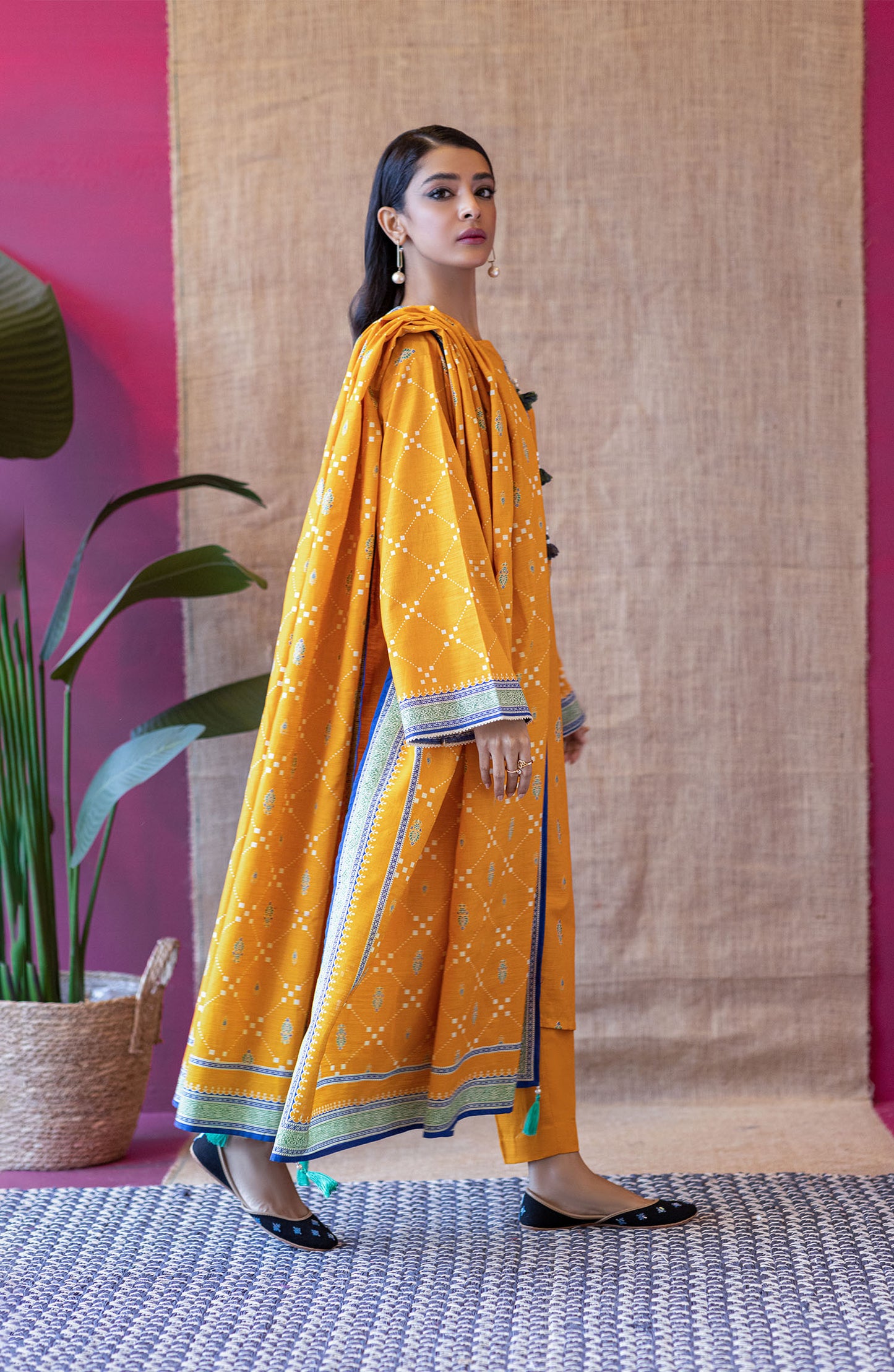 Stitched 3 Piece Printed Khaddar Shirt , Khaddar Pant and Khaddar Dupatta