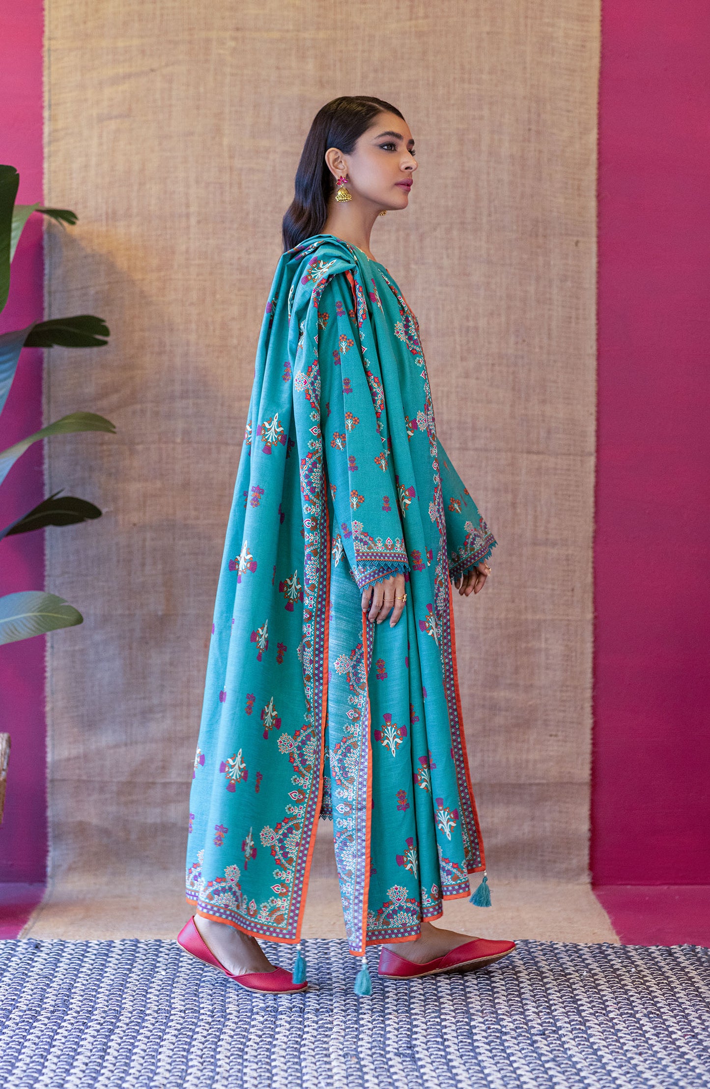 Stitched 3 Piece Printed Khaddar Shirt , Khaddar Pant and Khaddar Dupatta
