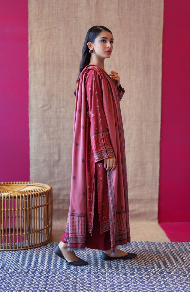 OTL-22-161/U Maroon LINEN  UNSTITCHED SHIRT DUPATTA PANTS