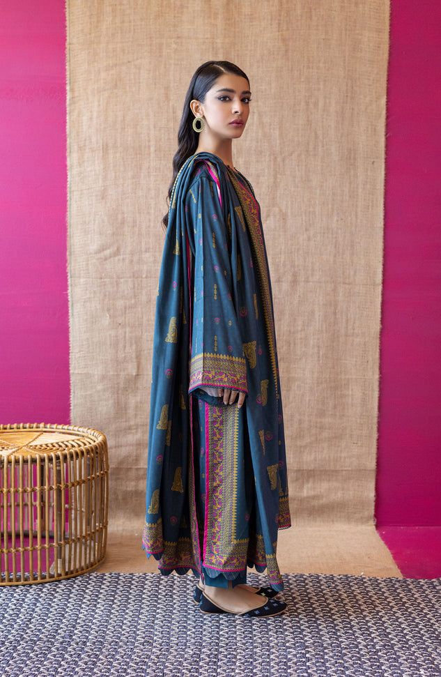 OTL-22-172/U BLUE LINEN  UNSTITCHED SHIRT DUPATTA PANTS