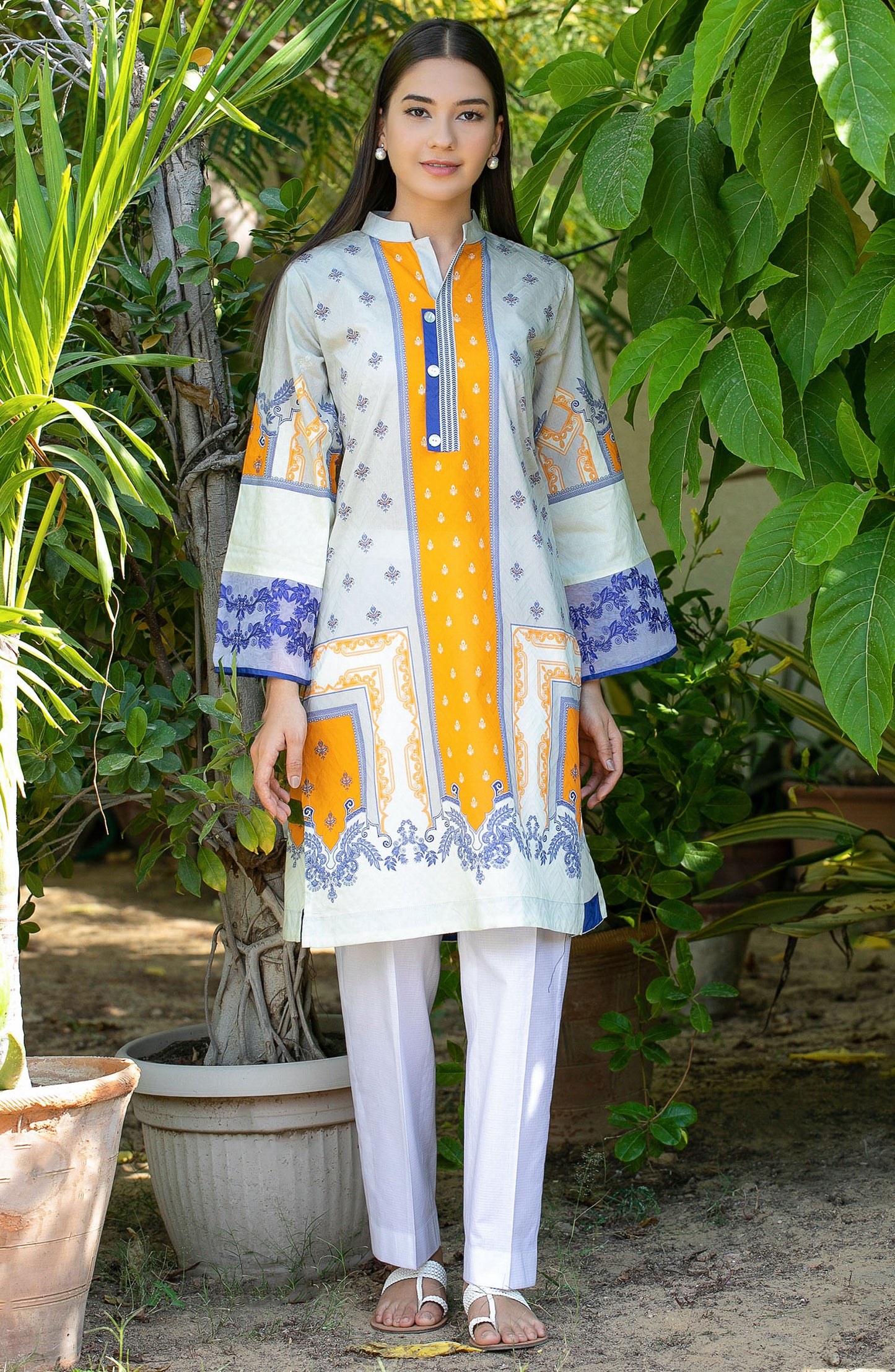 Stitched 1 piece Printed Jacquard Shirt (NRD-347 GREY ORANGE)