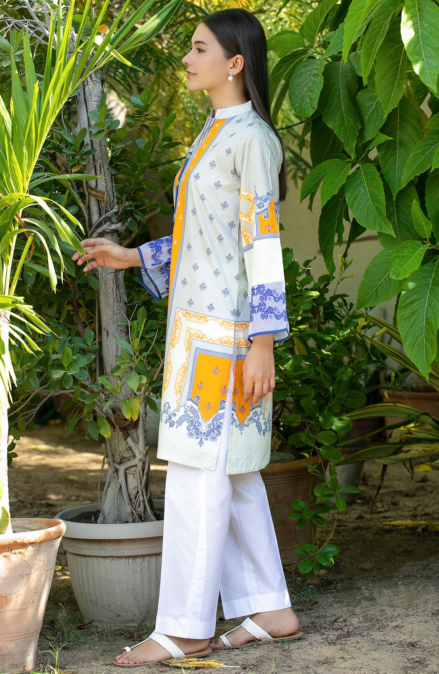 Stitched 1 piece Printed Jacquard Shirt (NRD-347 GREY ORANGE)