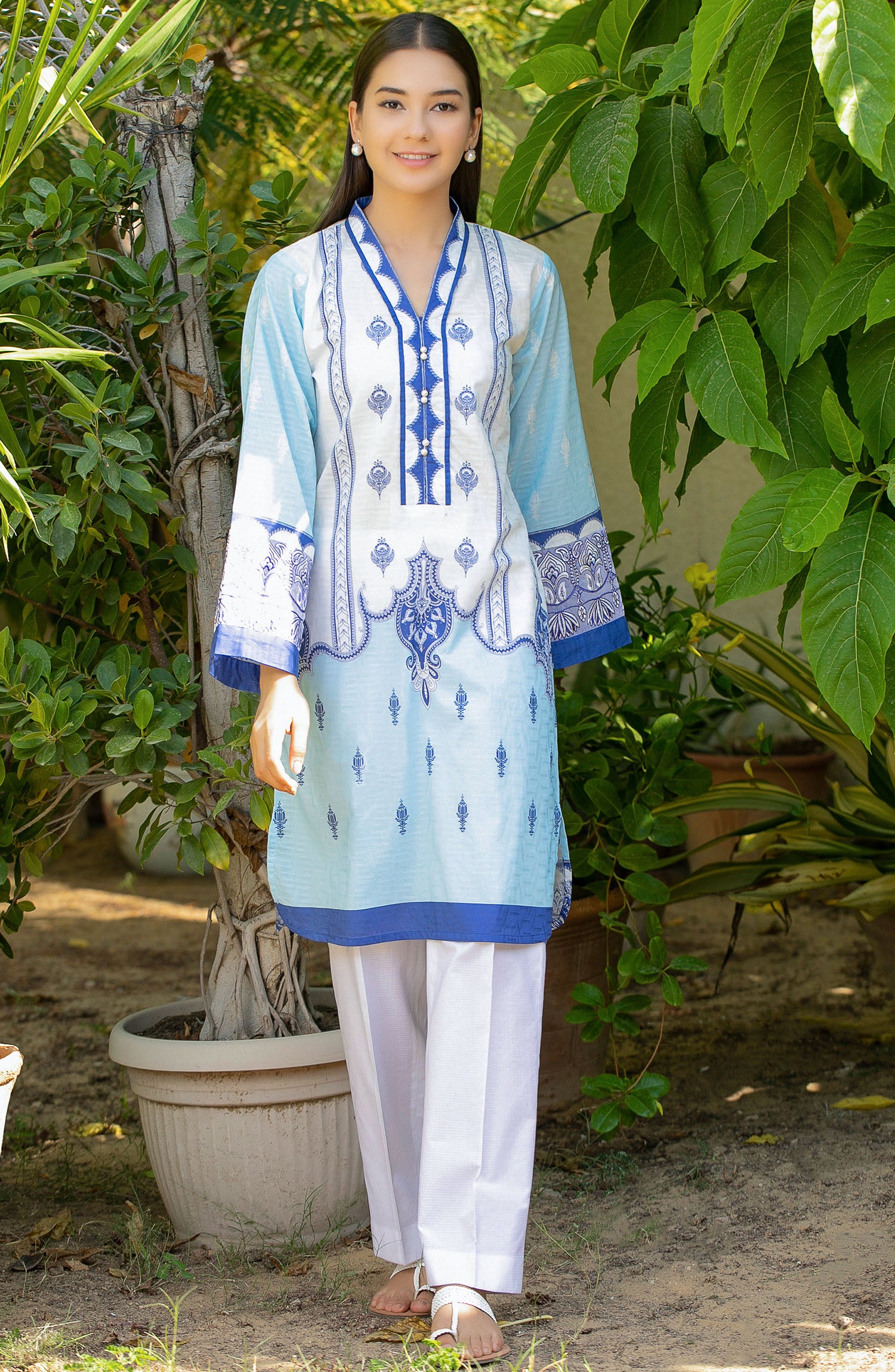 Stitched 1 piece Embroidered Jacquard Shirt (NRD-344 L.BLUE)