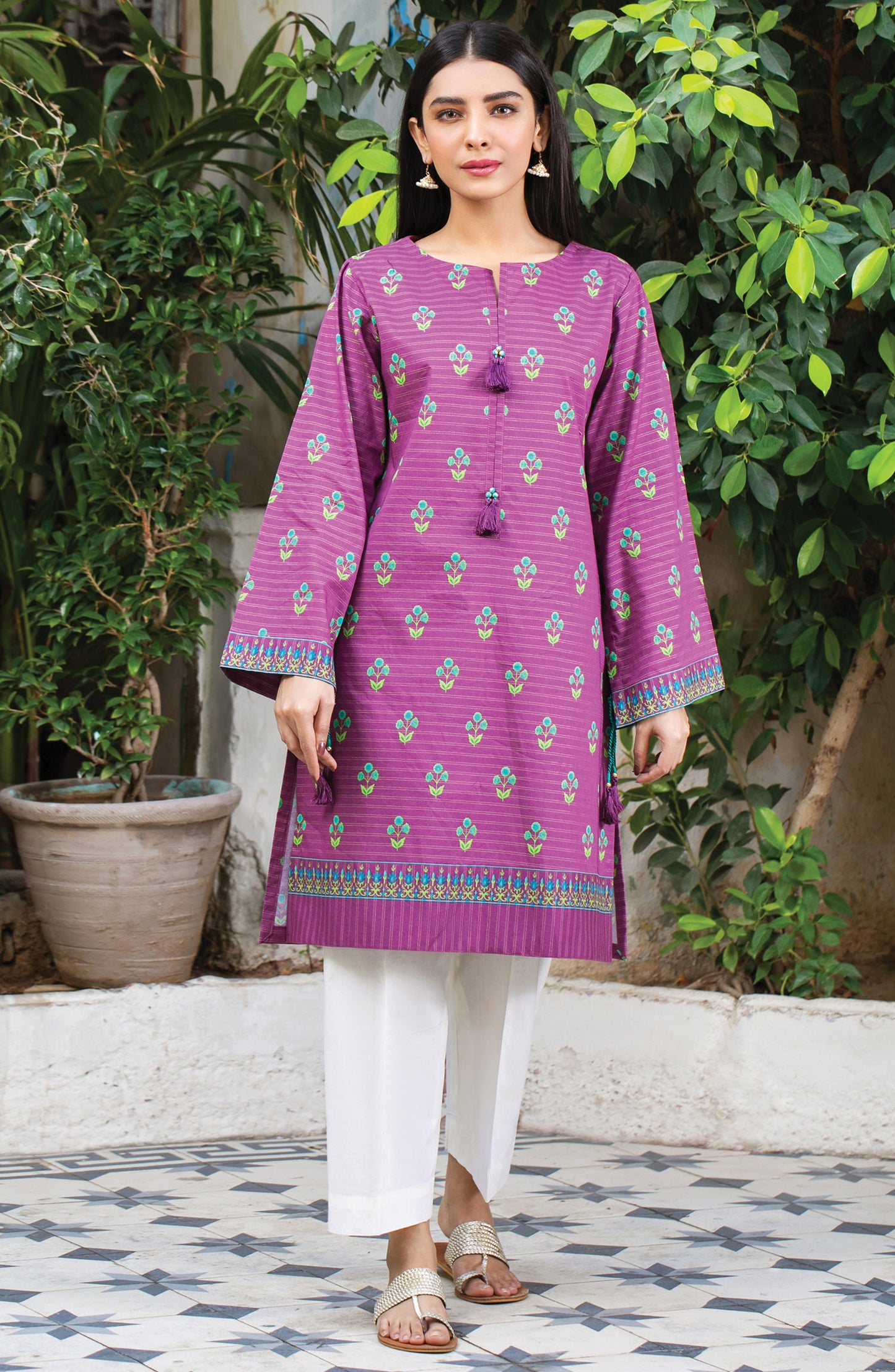 Stitched 1 Piece Printed Zari Stripe Shirt