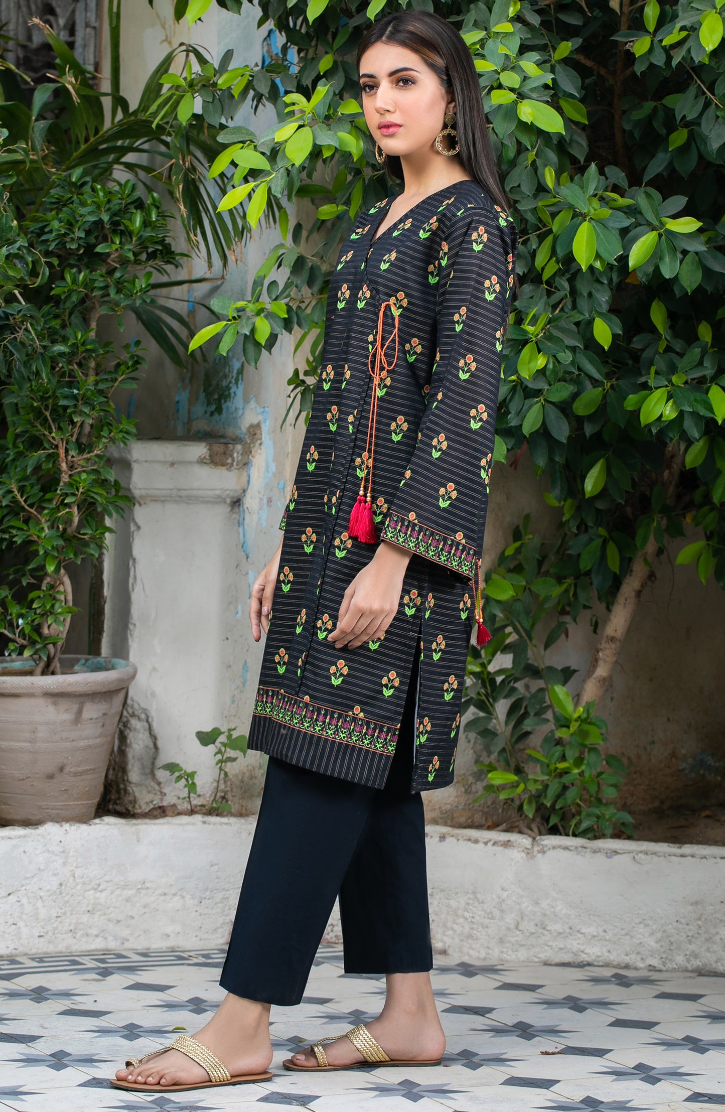 Unstitched 1 Piece Printed Zari Stripe Shirt