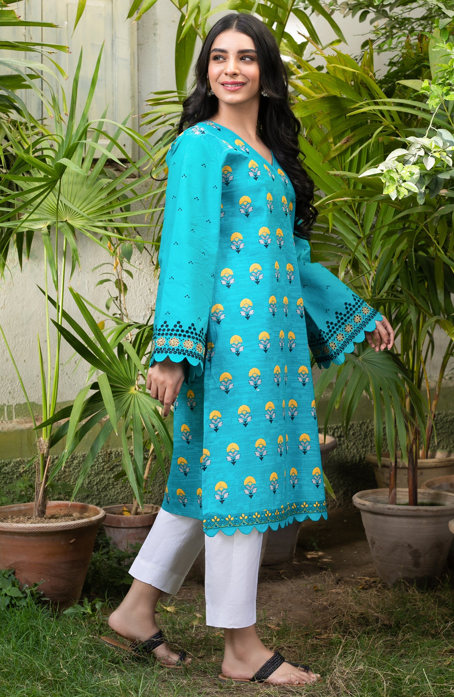 Unstitched 1 Piece Embroidered Lawn Shirt (OTL-21-071/U TEAL)