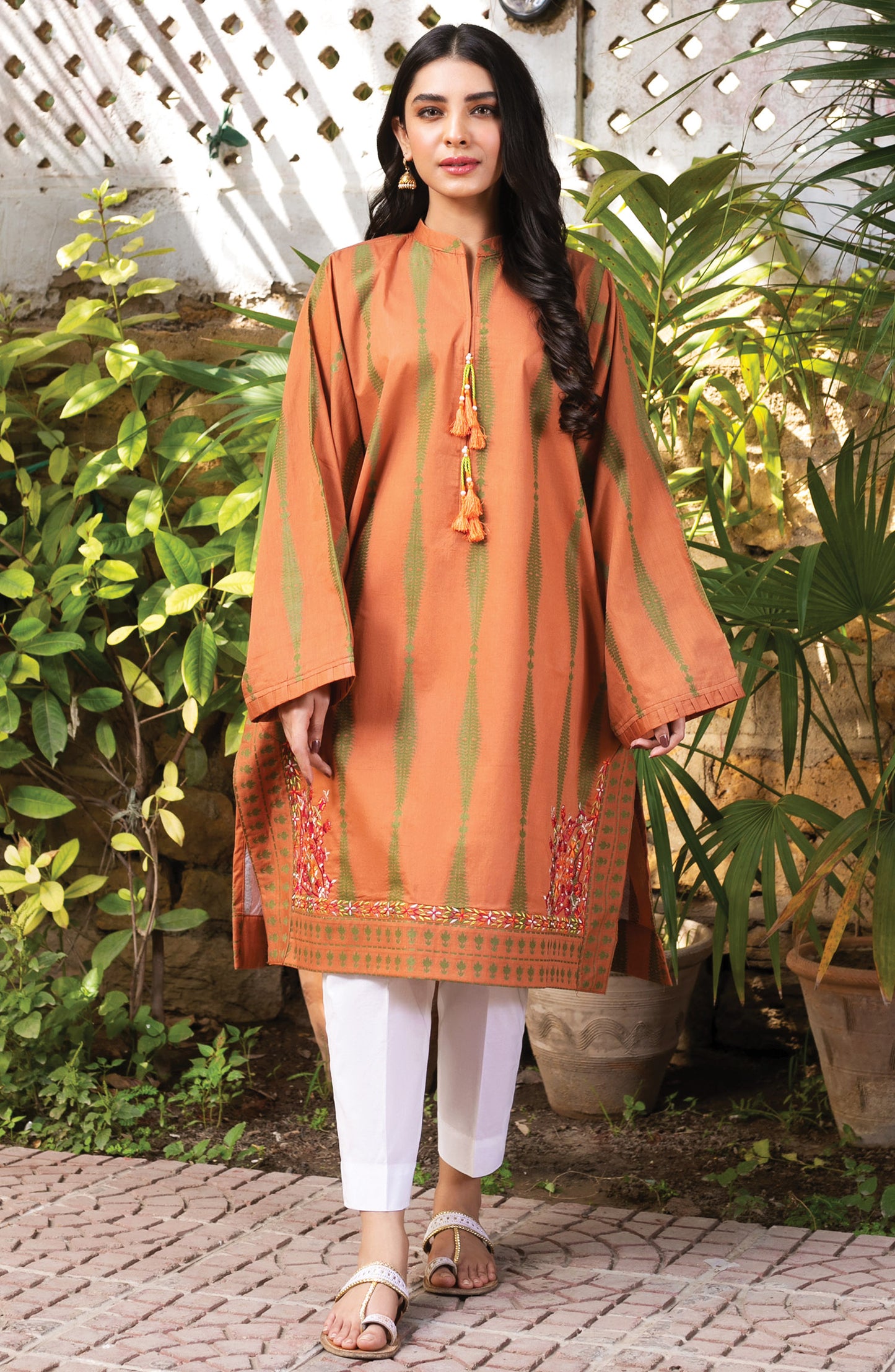 Stitched 1 Piece Embroidered Jacquard Shirt (OTL-21-076/S BROWN)