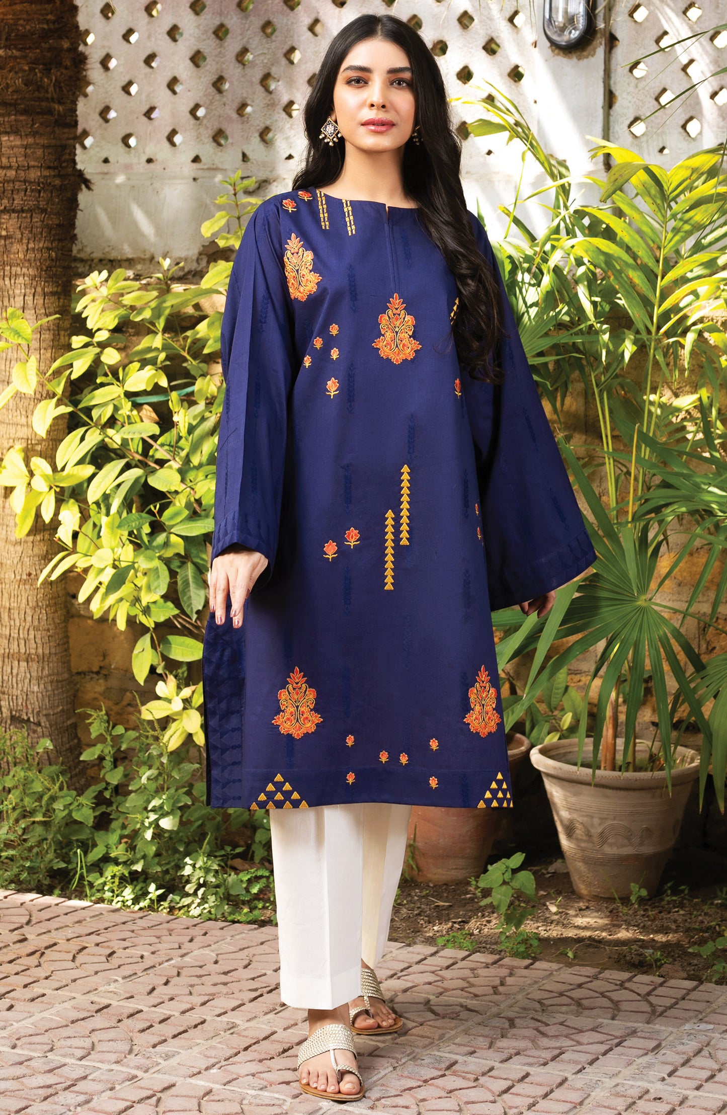 Stitched 1 Piece Embroidered Jacquard Shirt (OTL-21-075/S BLUE)