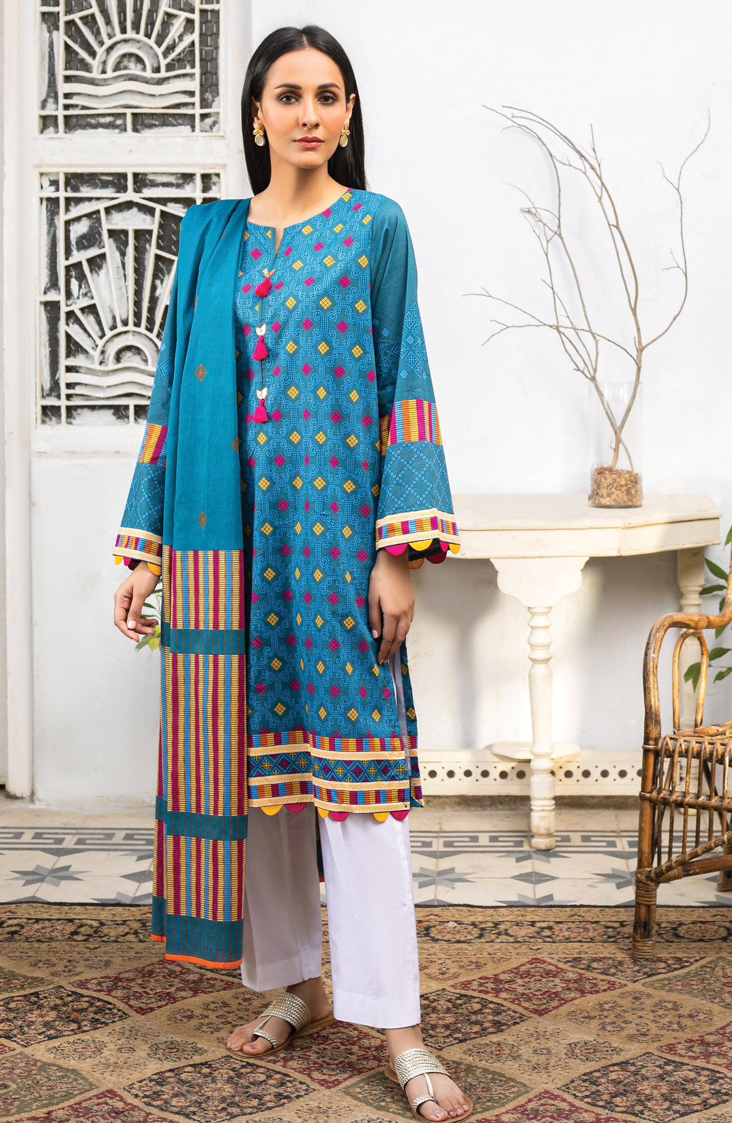 Stitched 2 Piece Printed Cambric Shirt Dupatta
