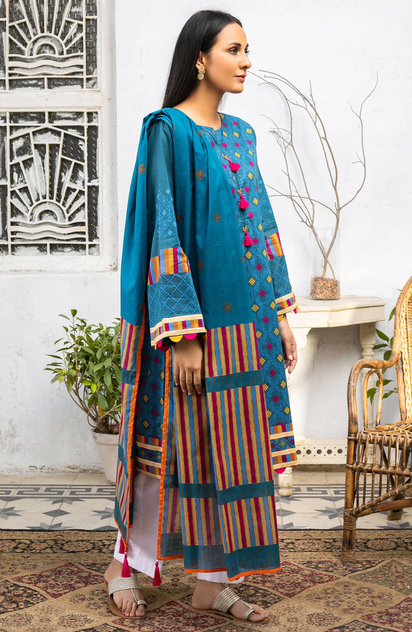 Stitched 2 Piece Printed Cambric Shirt Dupatta