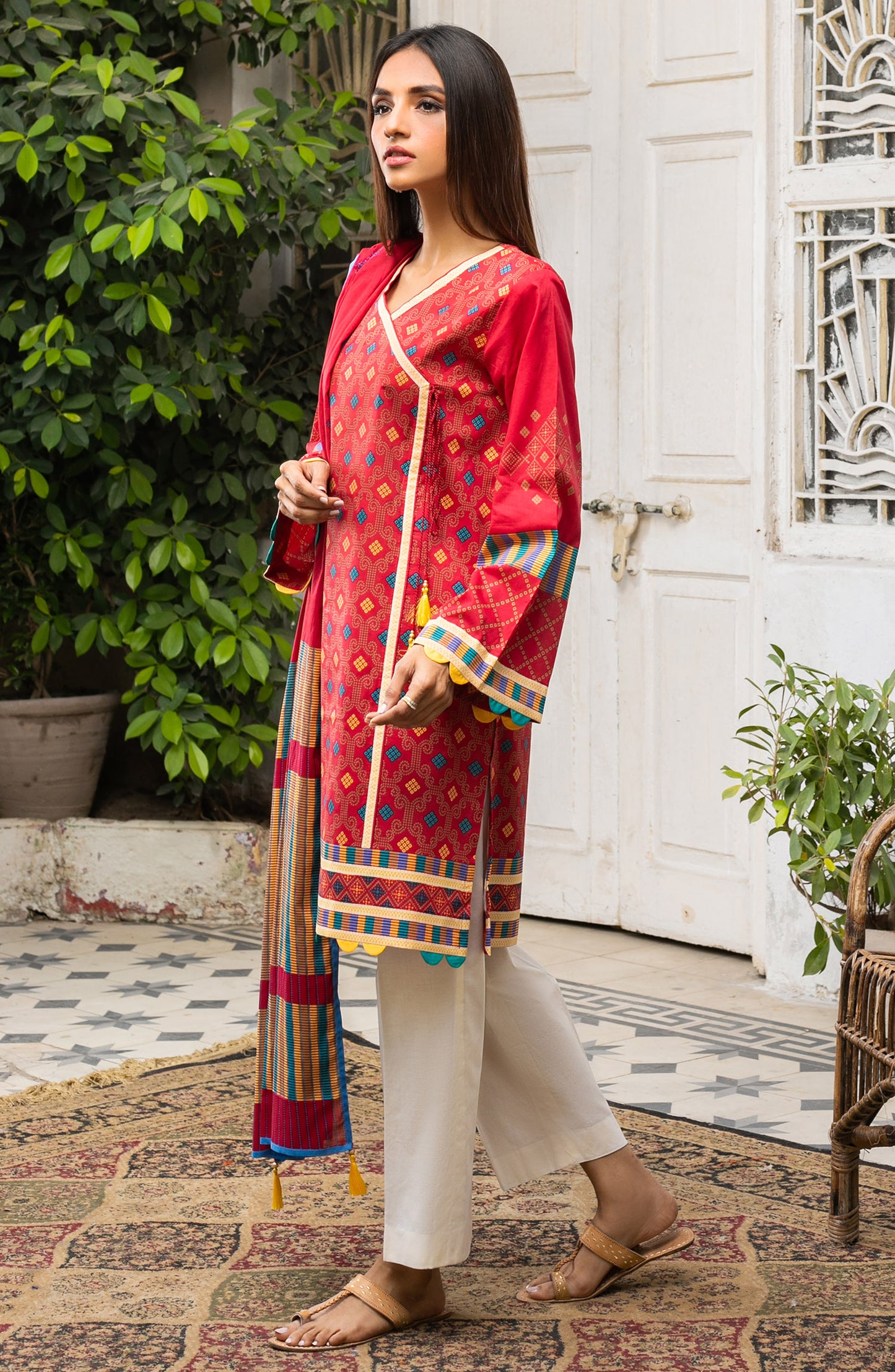 Stitched 2 Piece Printed Cambric Shirt Dupatta (OTL-21-066/S RED)