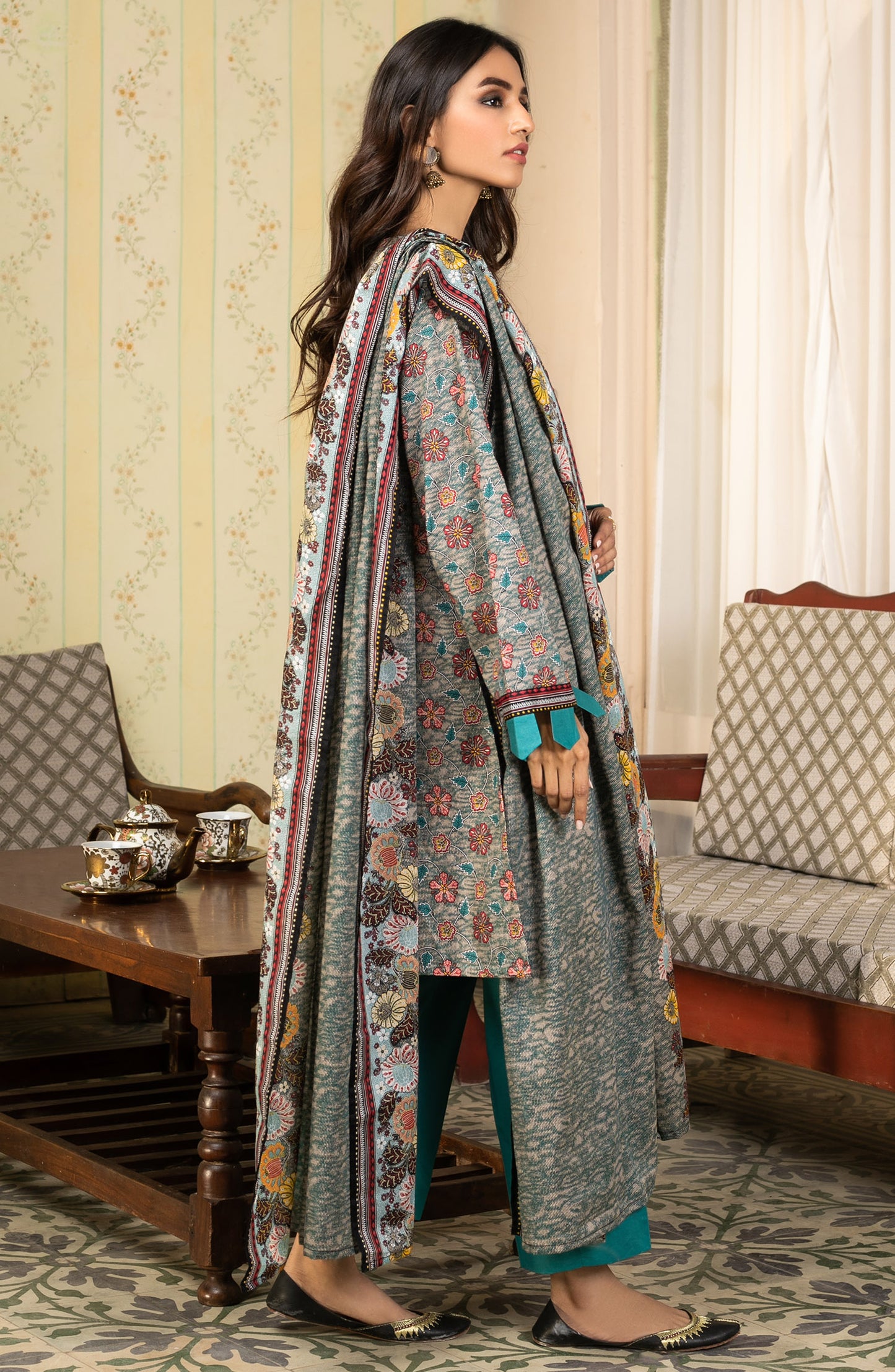 Unstitched 3 Piece Printed Lawn Suit (OTL-21-056/U  GREEN)