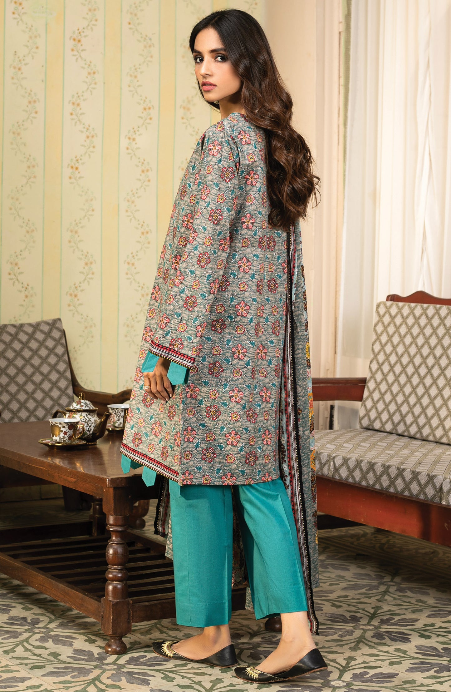 Unstitched 3 Piece Printed Lawn Suit (OTL-21-056/U  GREEN)