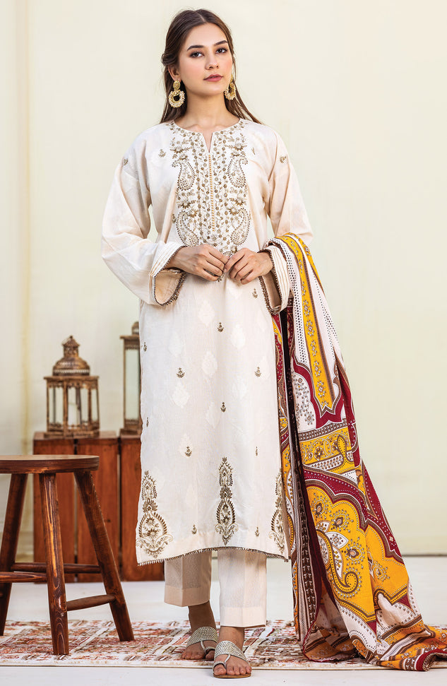 Unstitched 3 Piece Embroidered Karandi Suit