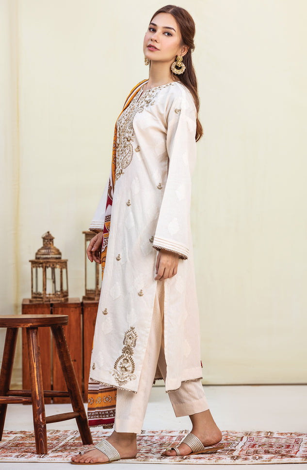 Unstitched 3 Piece Embroidered Karandi Suit