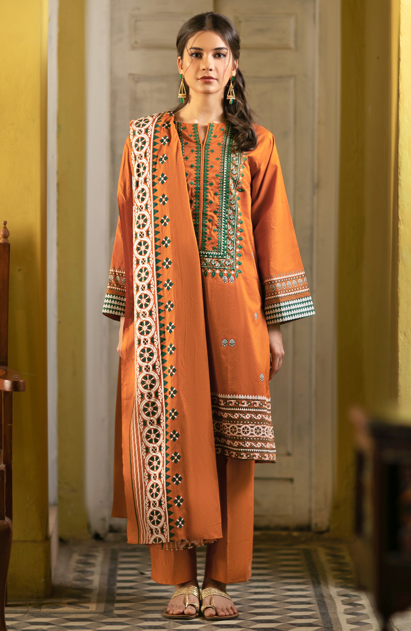 Unstitched 3 Piece Festive Embroidered Suit (NRDS-211/U GOLD)