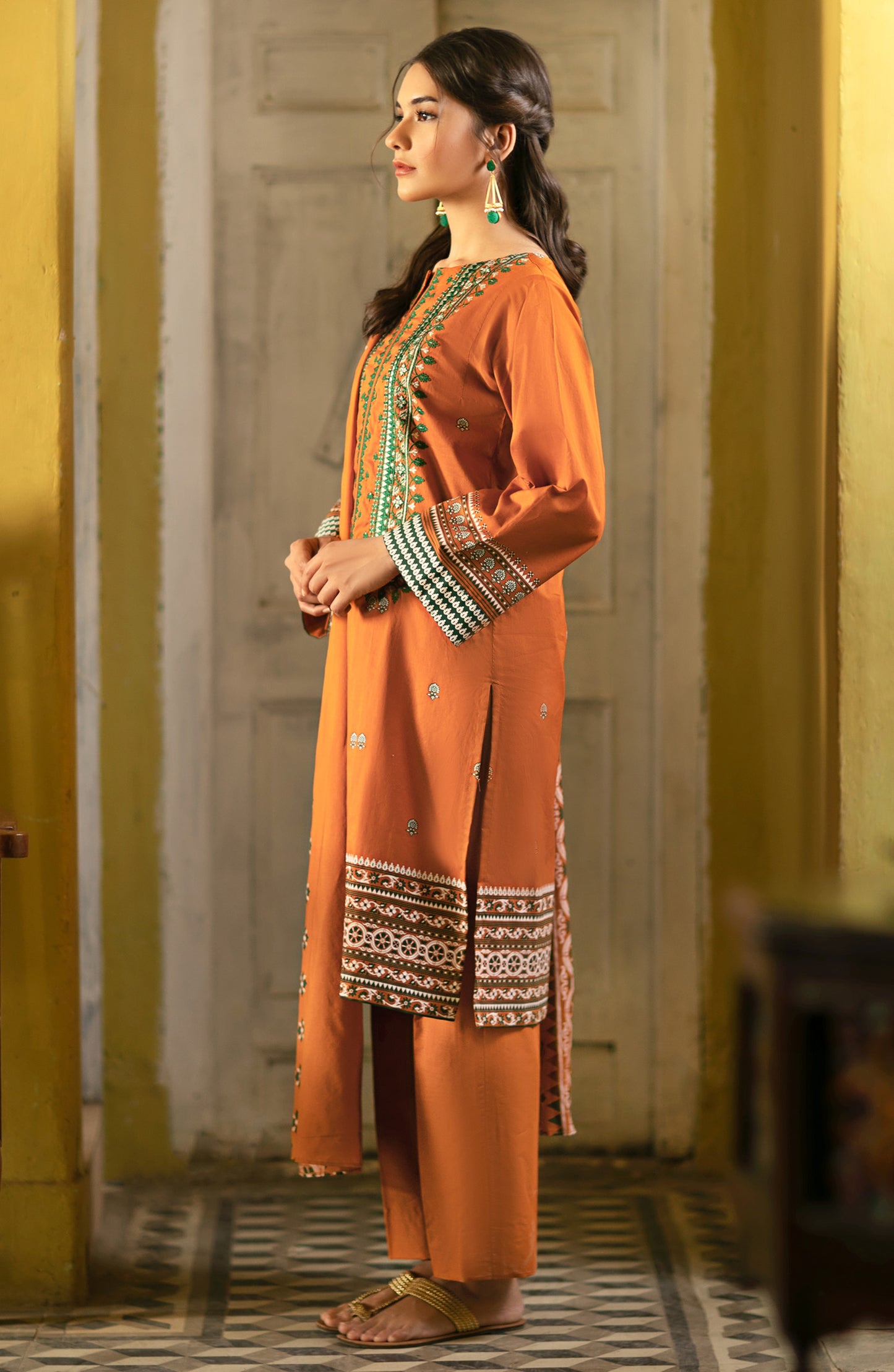 Unstitched 3 Piece Festive Embroidered Suit (NRDS-211/U GOLD)