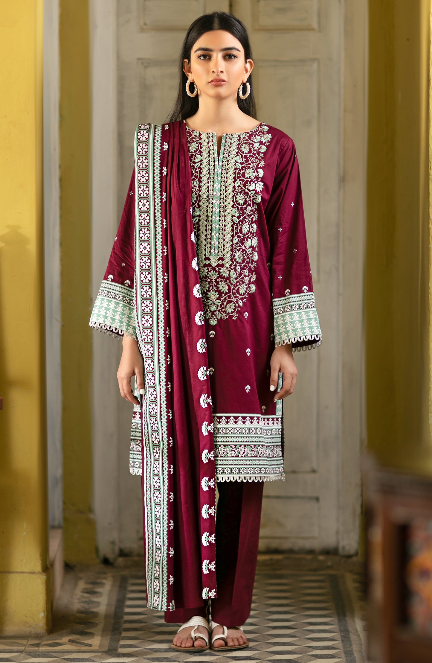 Stitched 3 Piece Embroidered Winter Suit