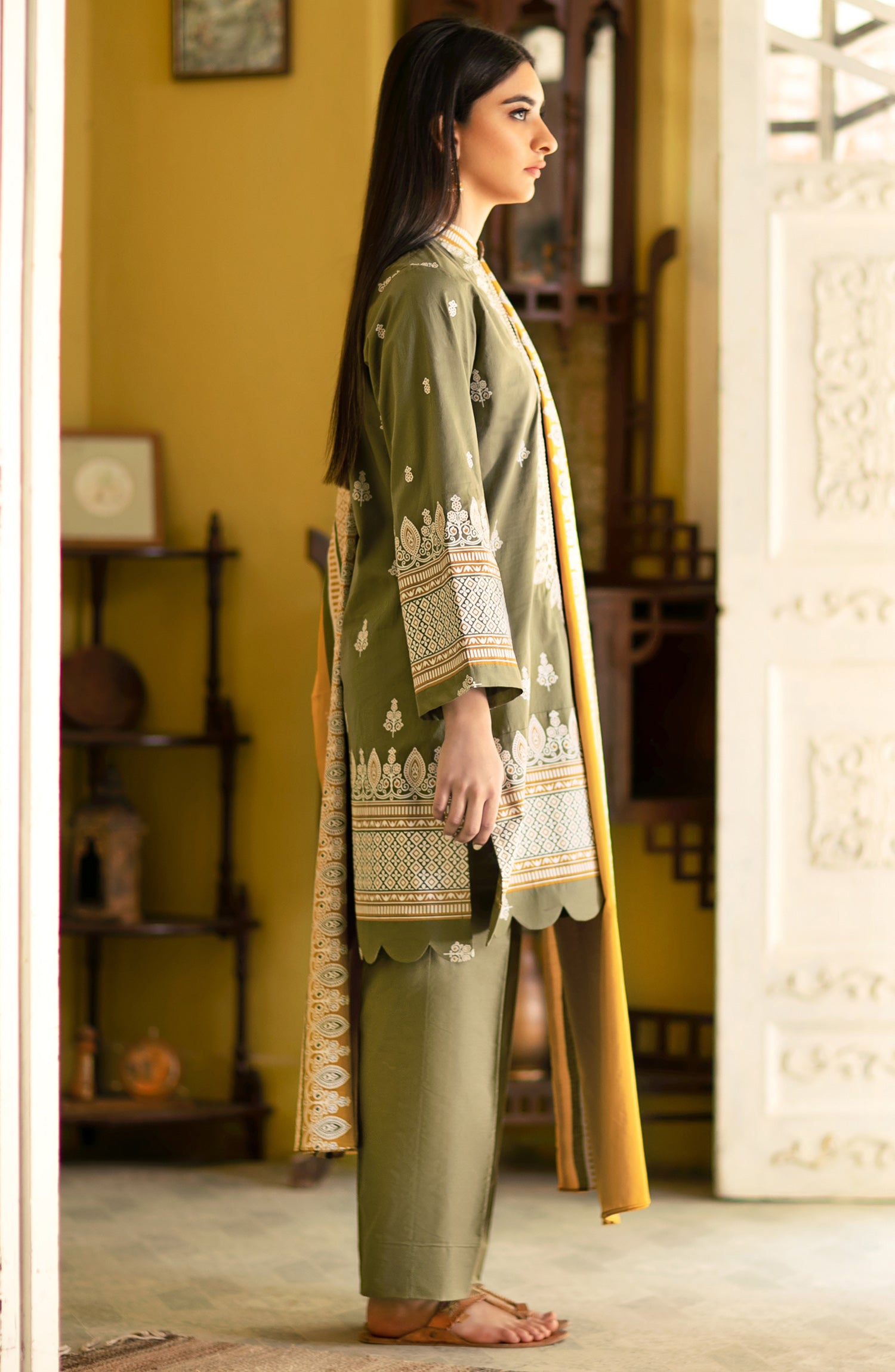 Unstitched 3 Piece Festive Embroidered Suit (NRDS-209/U OIL GREEN)