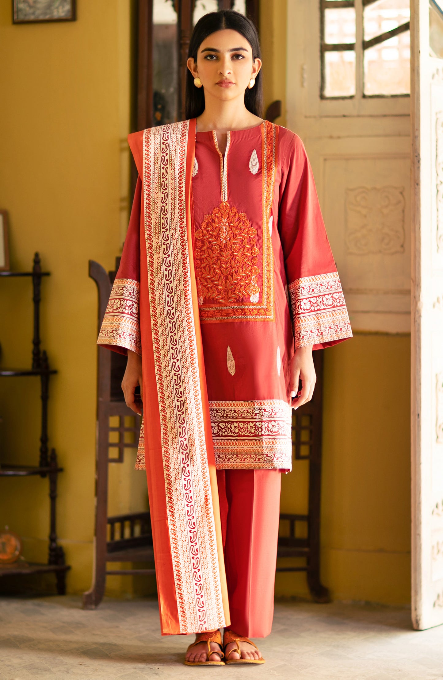 Stitched 3 Piece Embroidered Cambric Winter Suit
