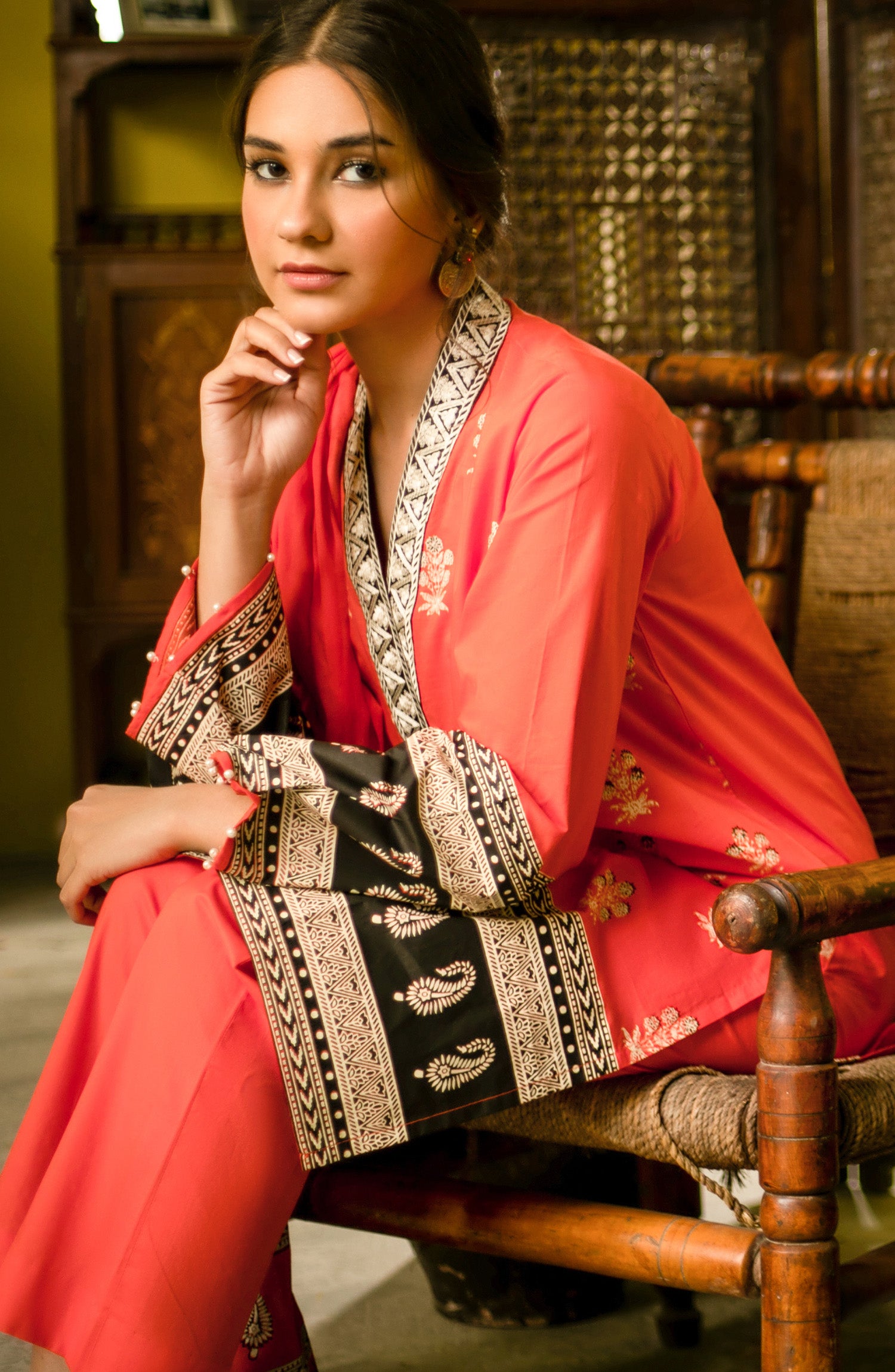 Unstitched 3 Piece Block Printed Embroidered Suit (NRDS-162)