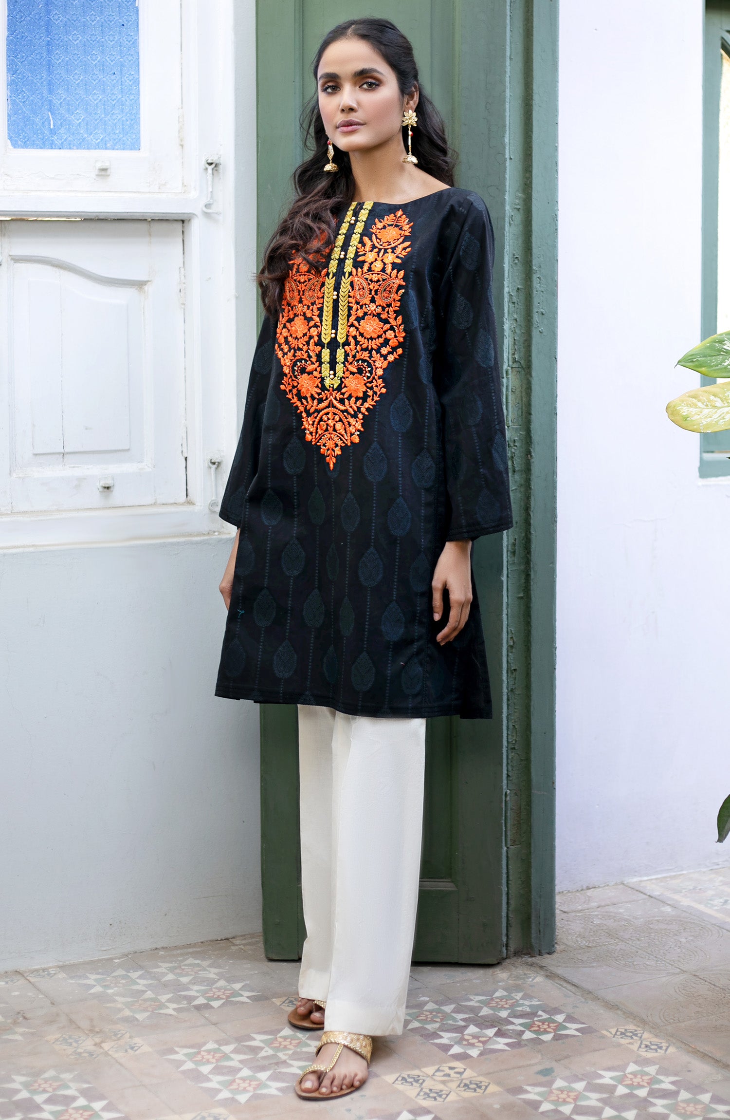 Stitched 1 Piece Embroidered Jacquard Shirt (OTL-21-032/A/S BLACK)