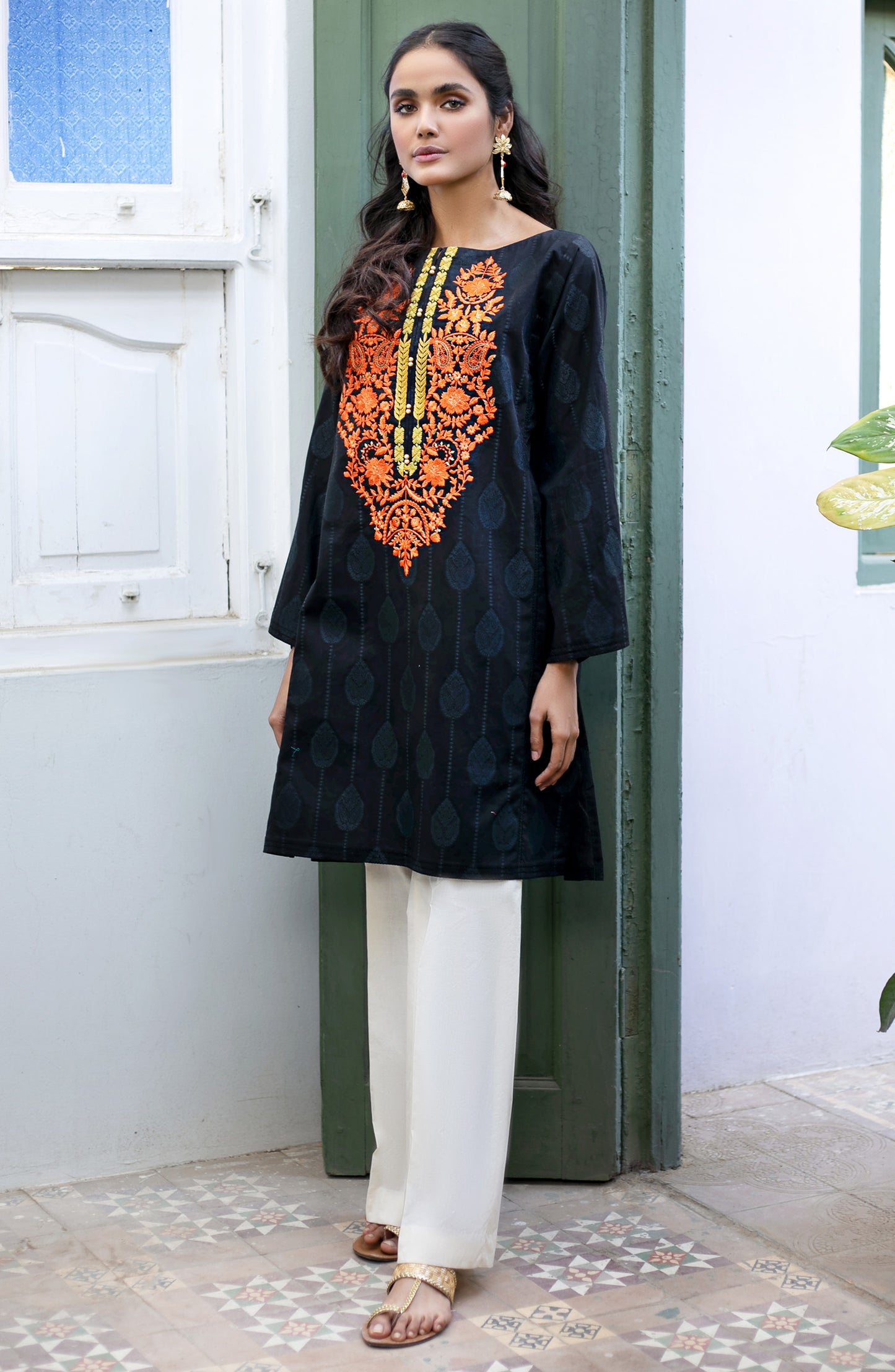 Stitched 1 Piece Embroidered Jacquard Shirt