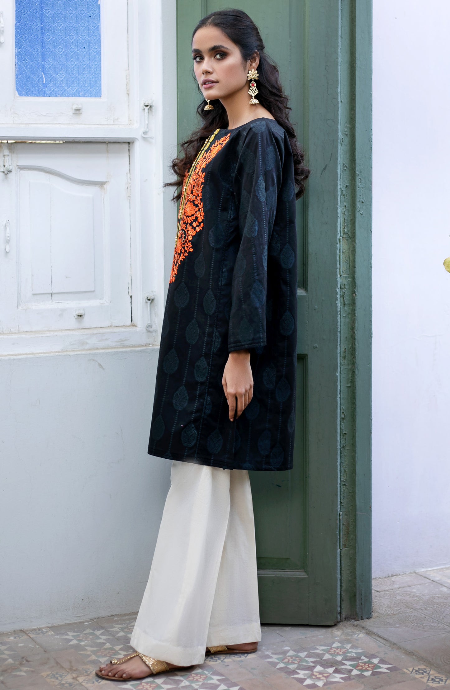 Stitched 1 Piece Embroidered Jacquard Shirt (OTL-21-032/A/S BLACK)