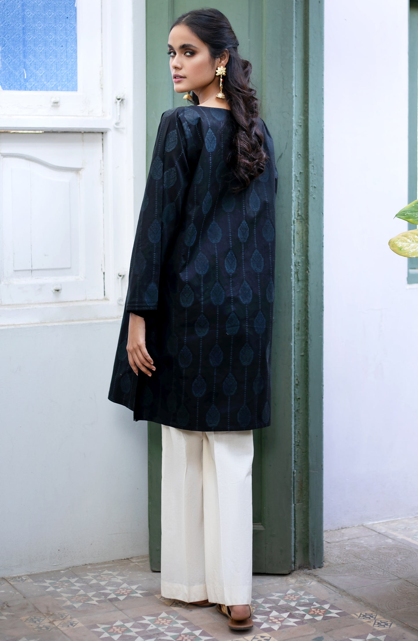 Stitched 1 Piece Embroidered Jacquard Shirt (OTL-21-032/A/S BLACK)