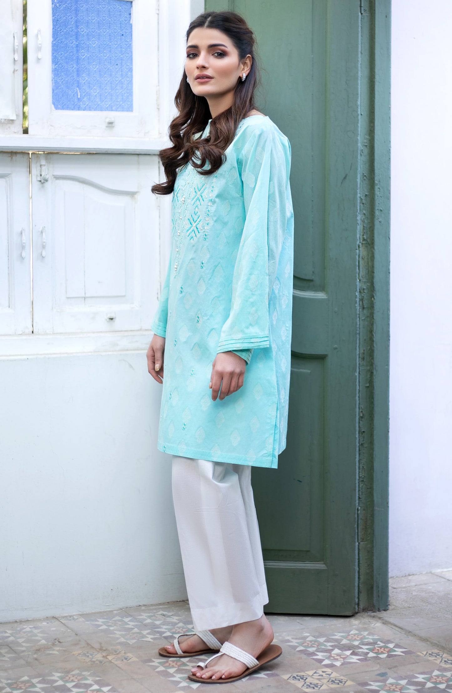 Stitched 1 Piece Embroidered Jacquard Shirt
