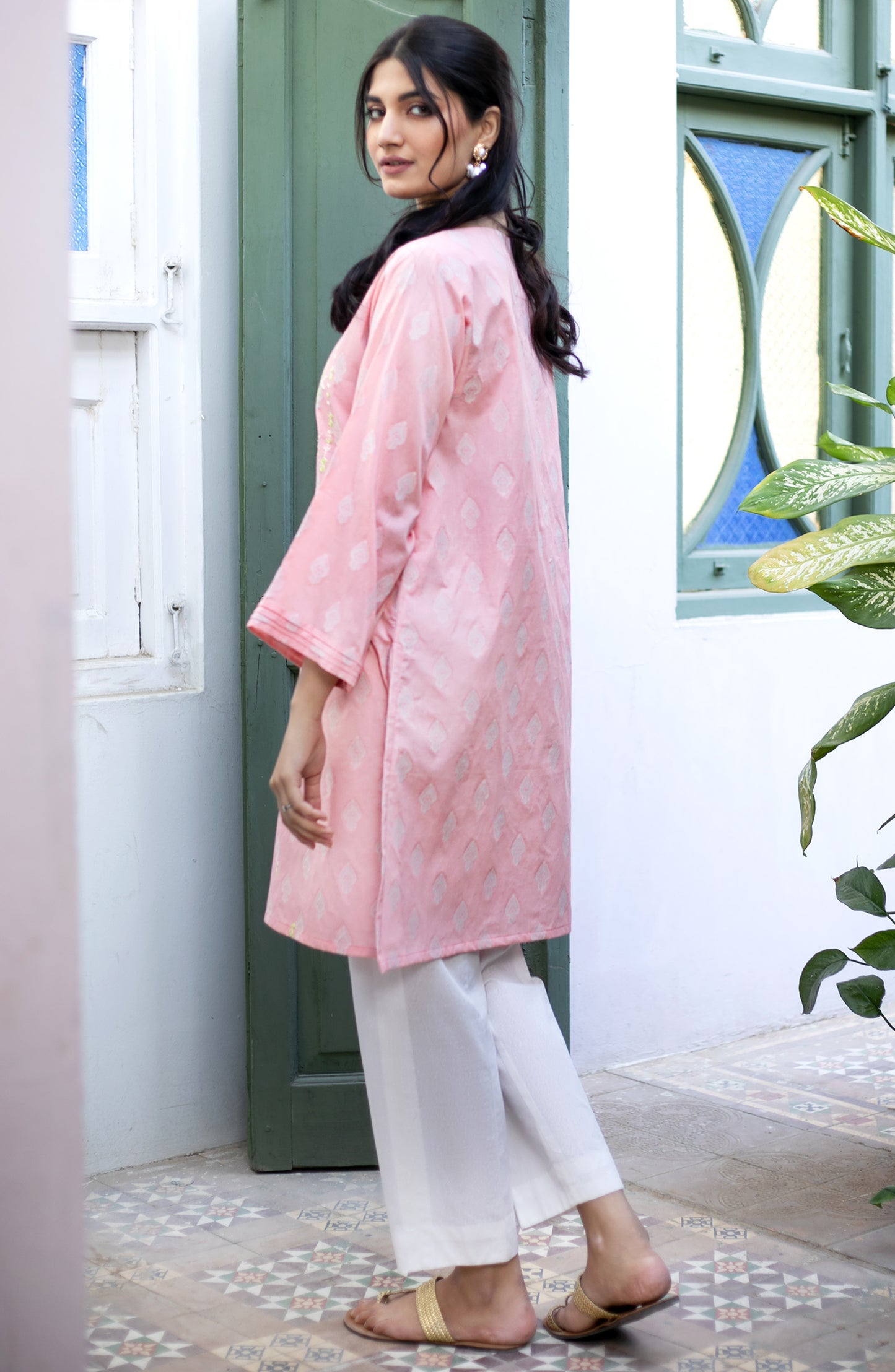 Stitched 1 Piece Embroidered Jacquard Shirt