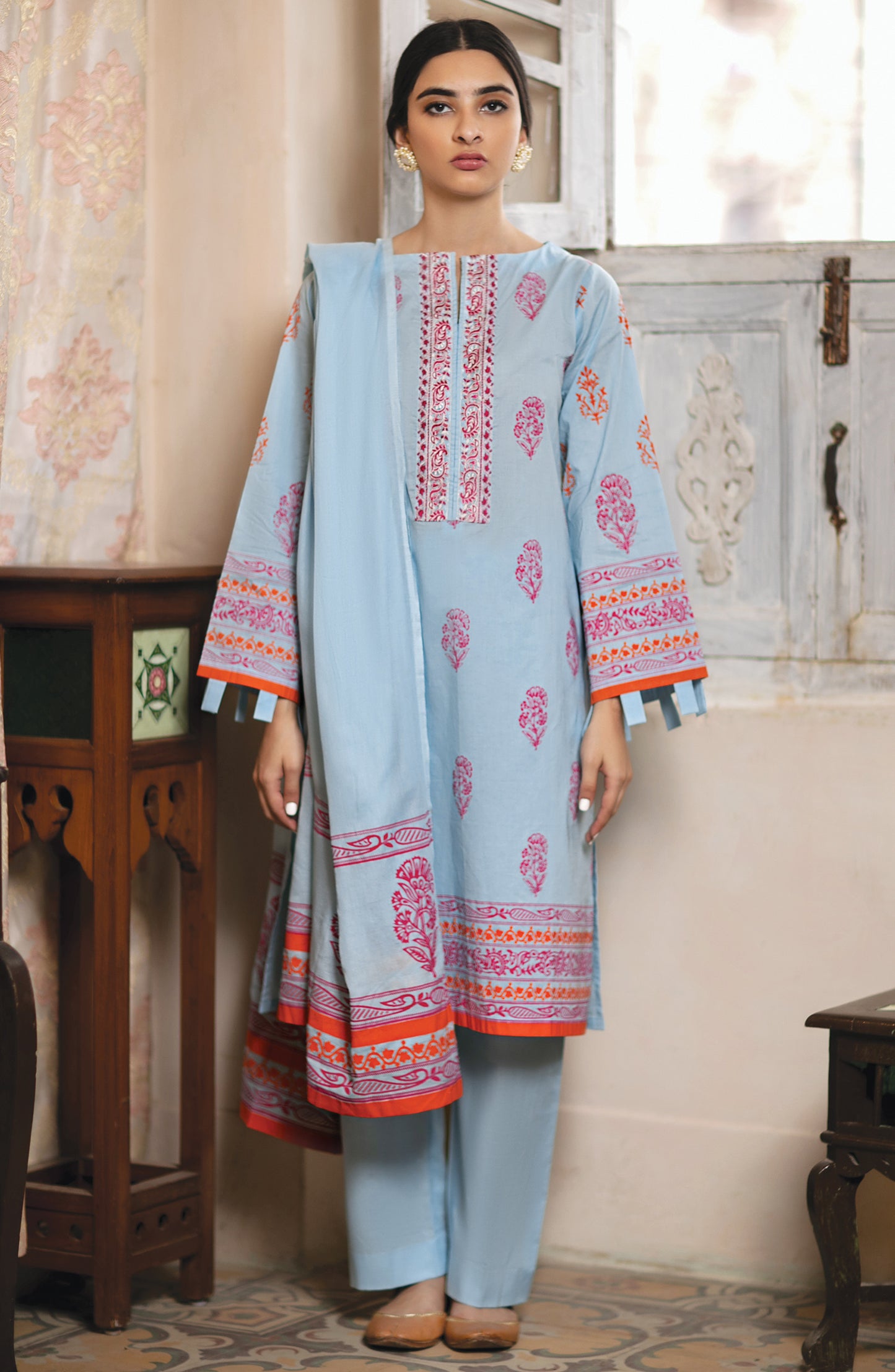 NRD-380/U PEACH LAWN SCSHIRT UNSTITCHED SHIRT