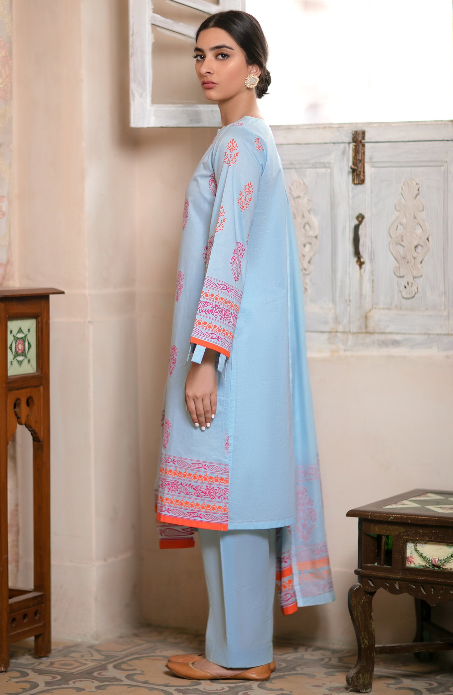 NRD-380/U PEACH LAWN SCSHIRT UNSTITCHED SHIRT