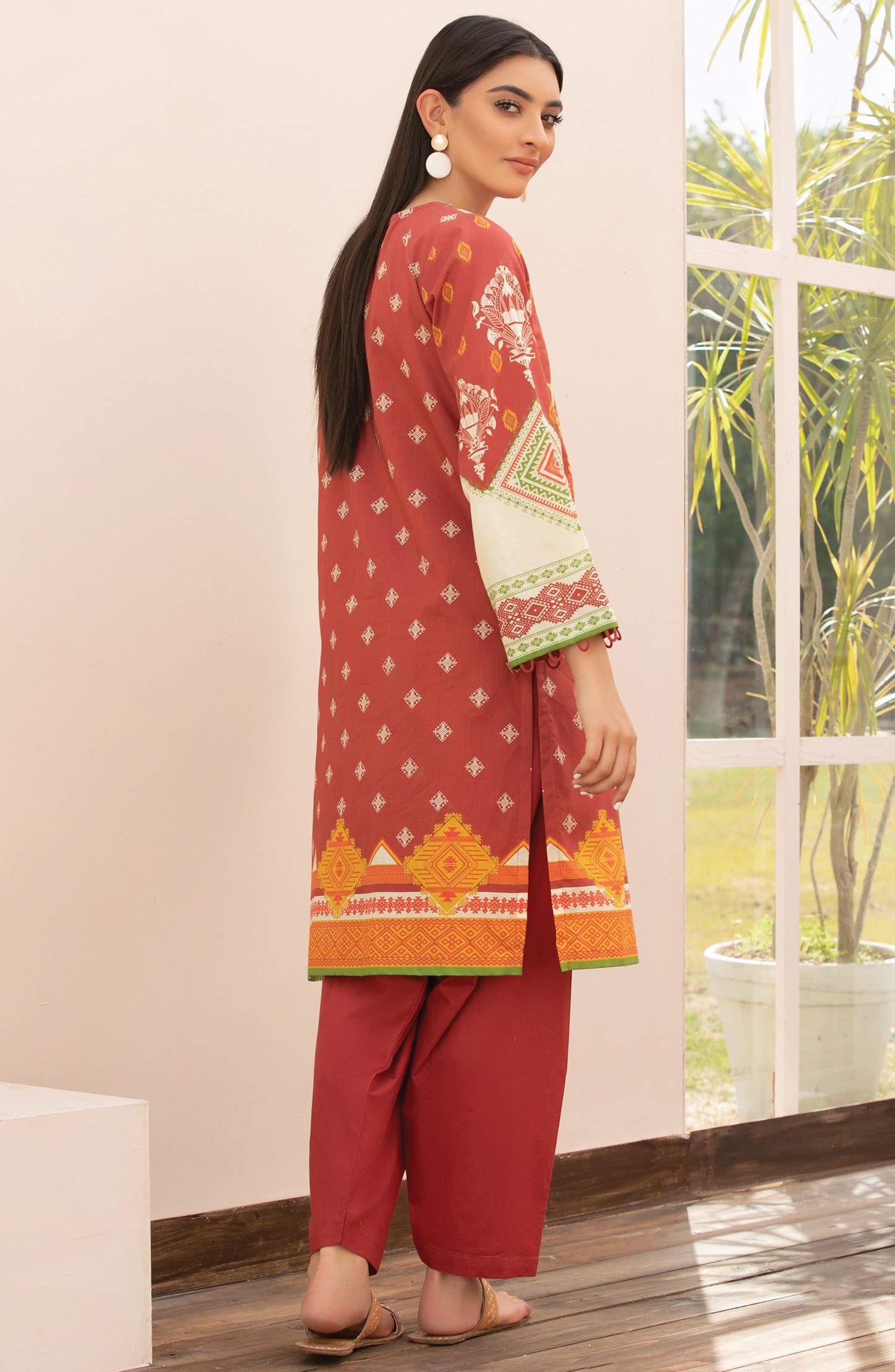 Unstitched 2 Piece Printed Lawn Shirt Trouser (NRDS-293/U RED)