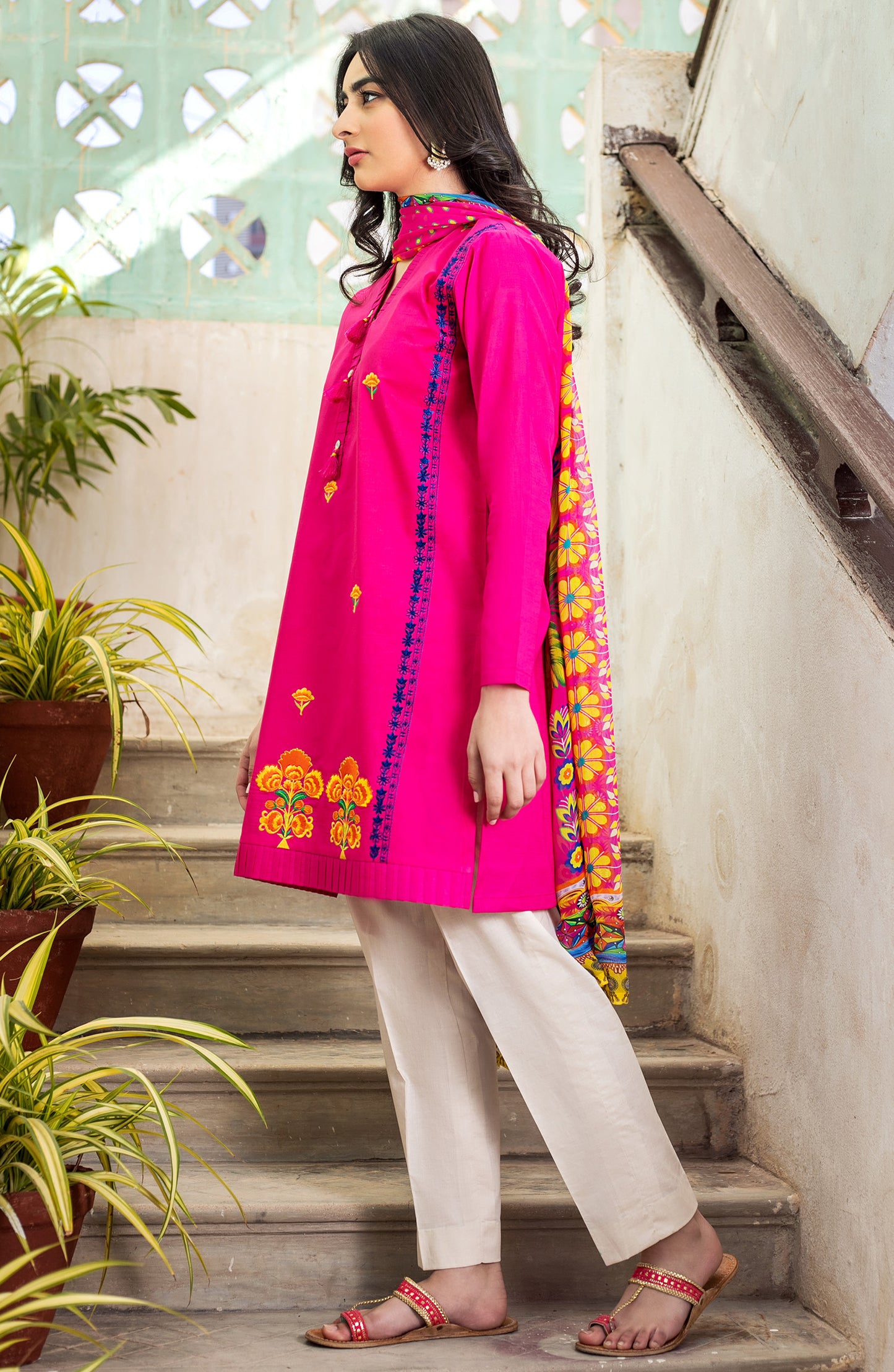 Unstitched 3 Piece Embroidered Lawn Suit (OTL-21-013/A/U PINK)