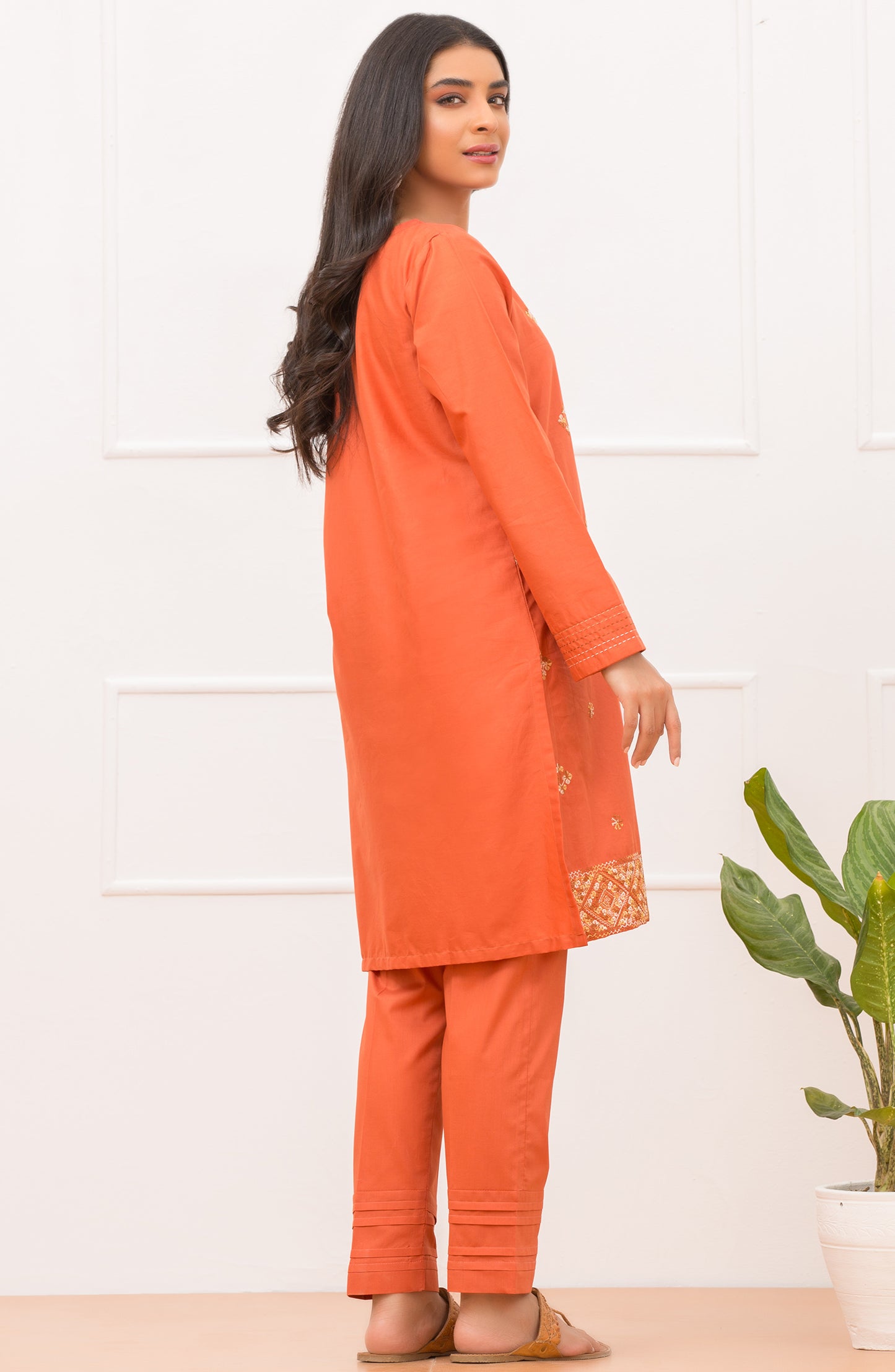 Stitched 2 Piece Embroidered Lawn Shirt Trouser (NRHC-60/S ORANGE)