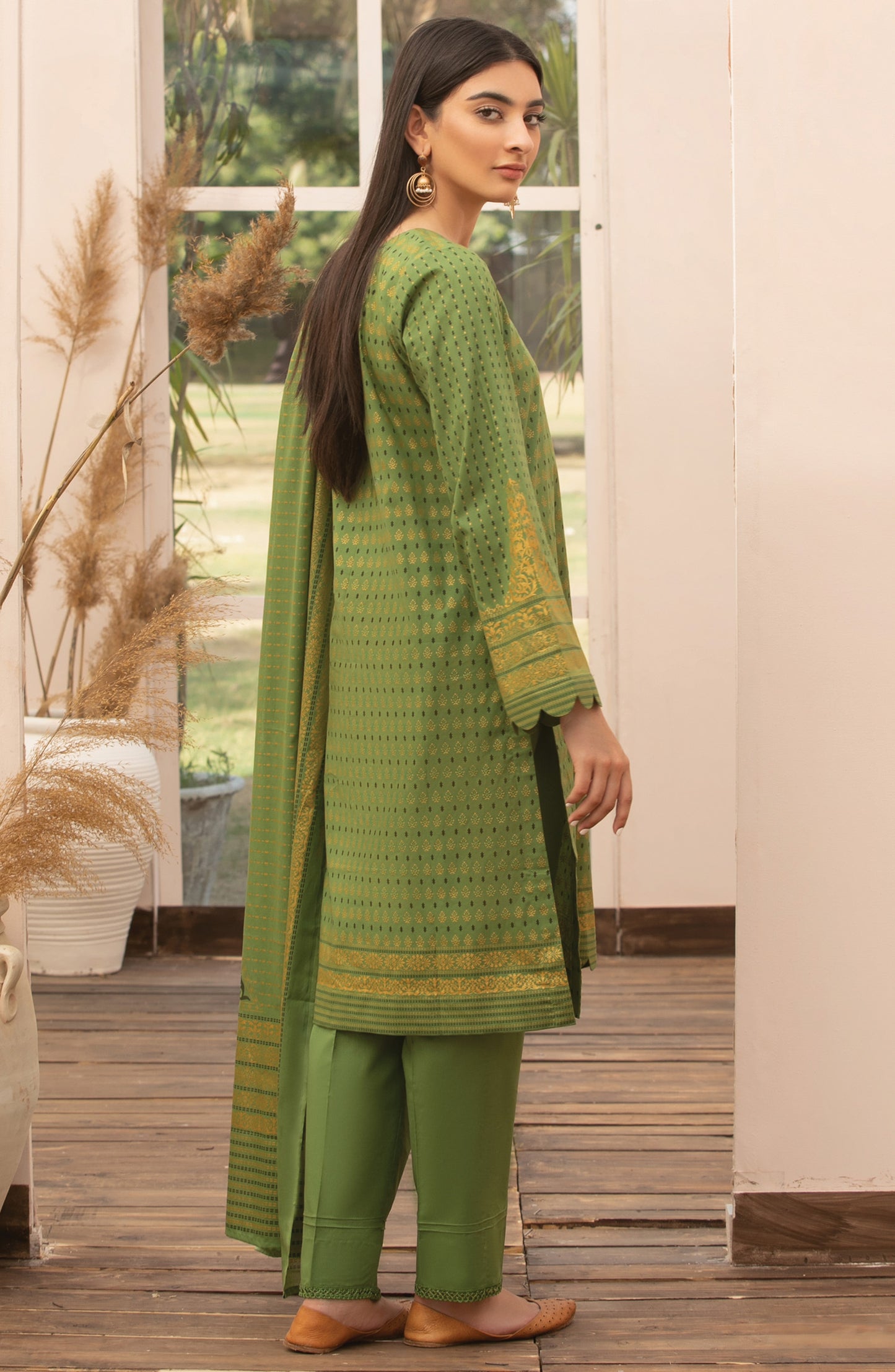 Unstitched 3 Piece Printed Lawn Suit (NRDS-240/U GREEN)