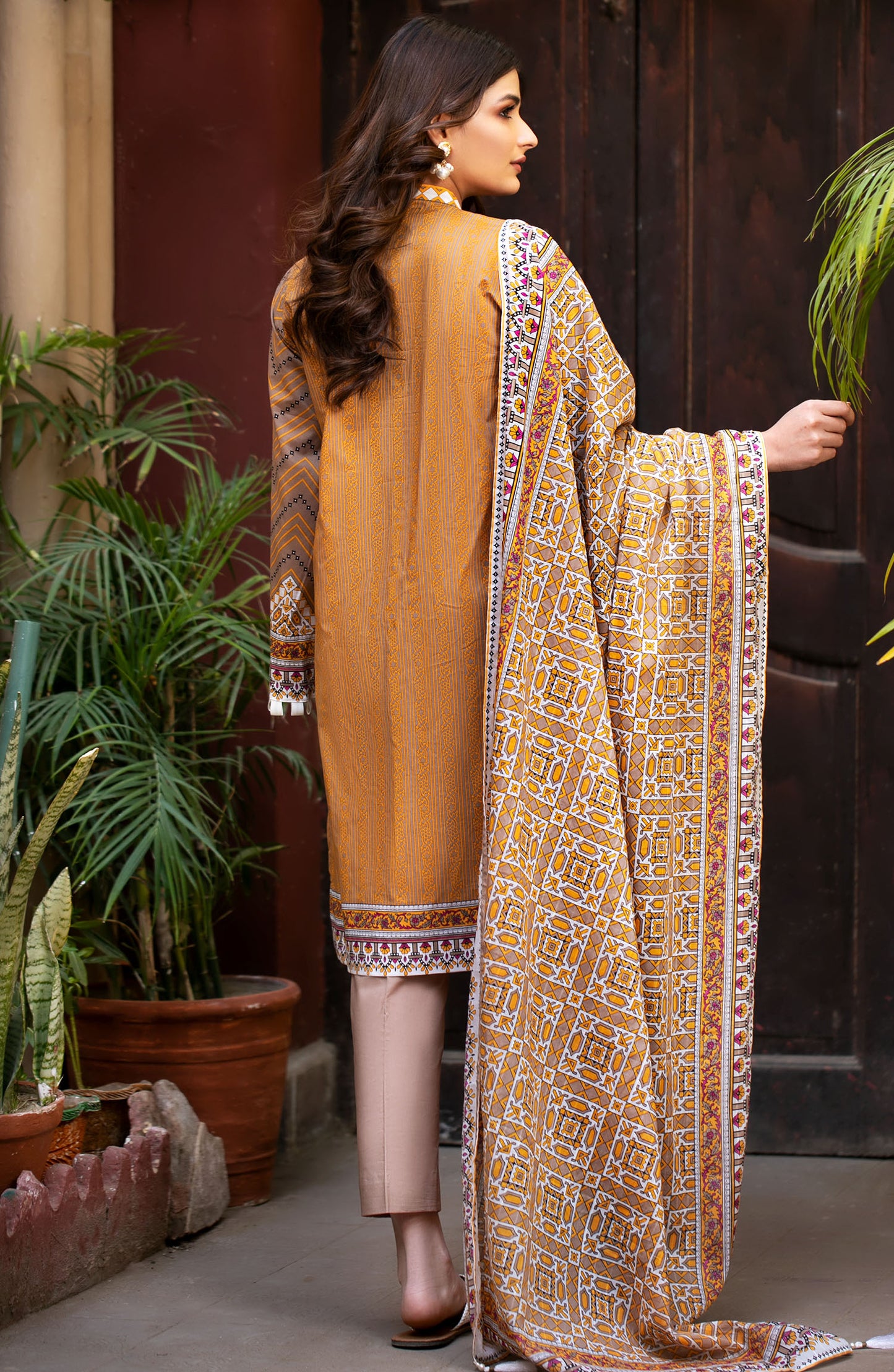Unstitched 3 Piece Embroidered Lawn Suit (OTL-21-011/B/U BROWN)