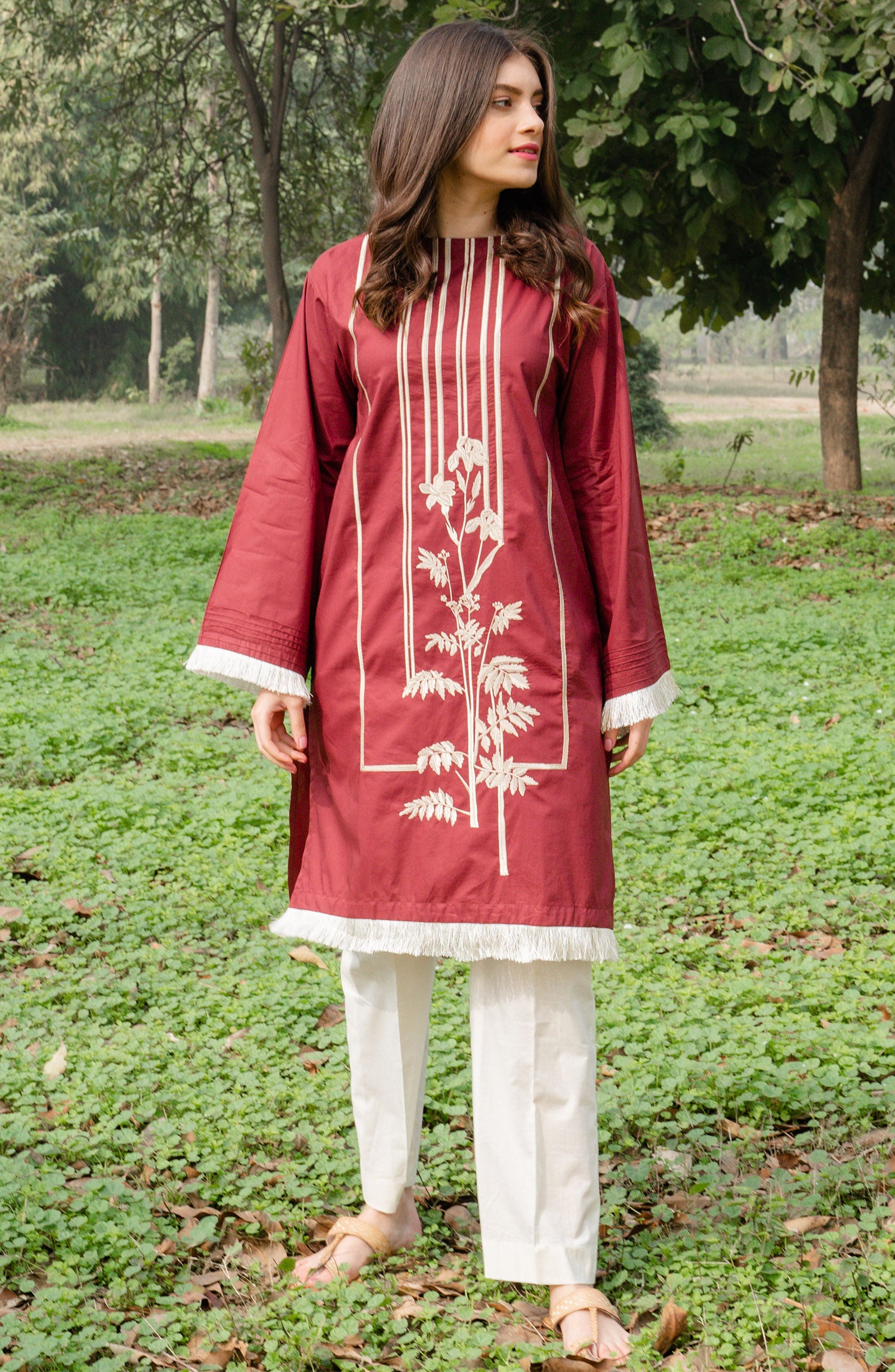 Stitched 1 Piece Embroidered Lawn Shirt (NREK-35/S MAROON)