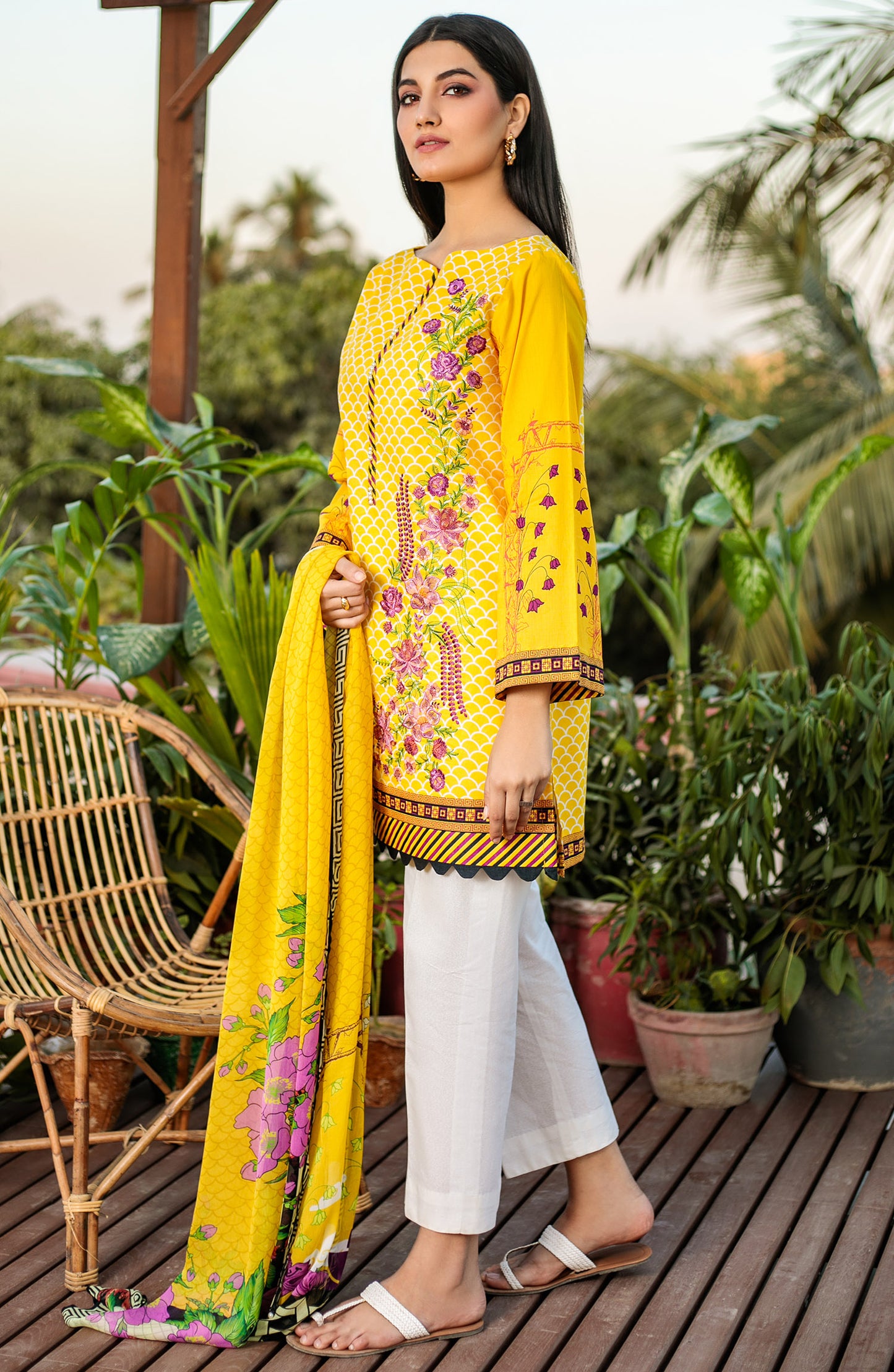 Unstitched 3 Piece Embroidered Lawn Suit (OTL-21-021/A/U YELLOW)