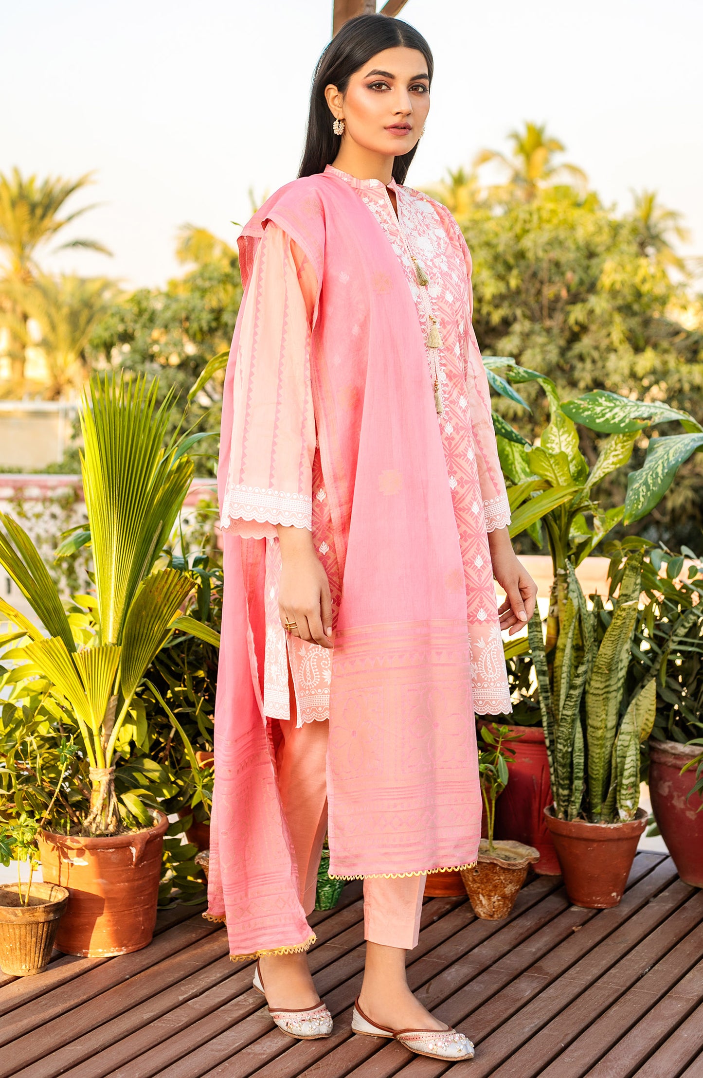 Unstitched 3 Piece Lacquer Printed Embroidered Lawn Suit (OTL-21-018/A/U PINK)