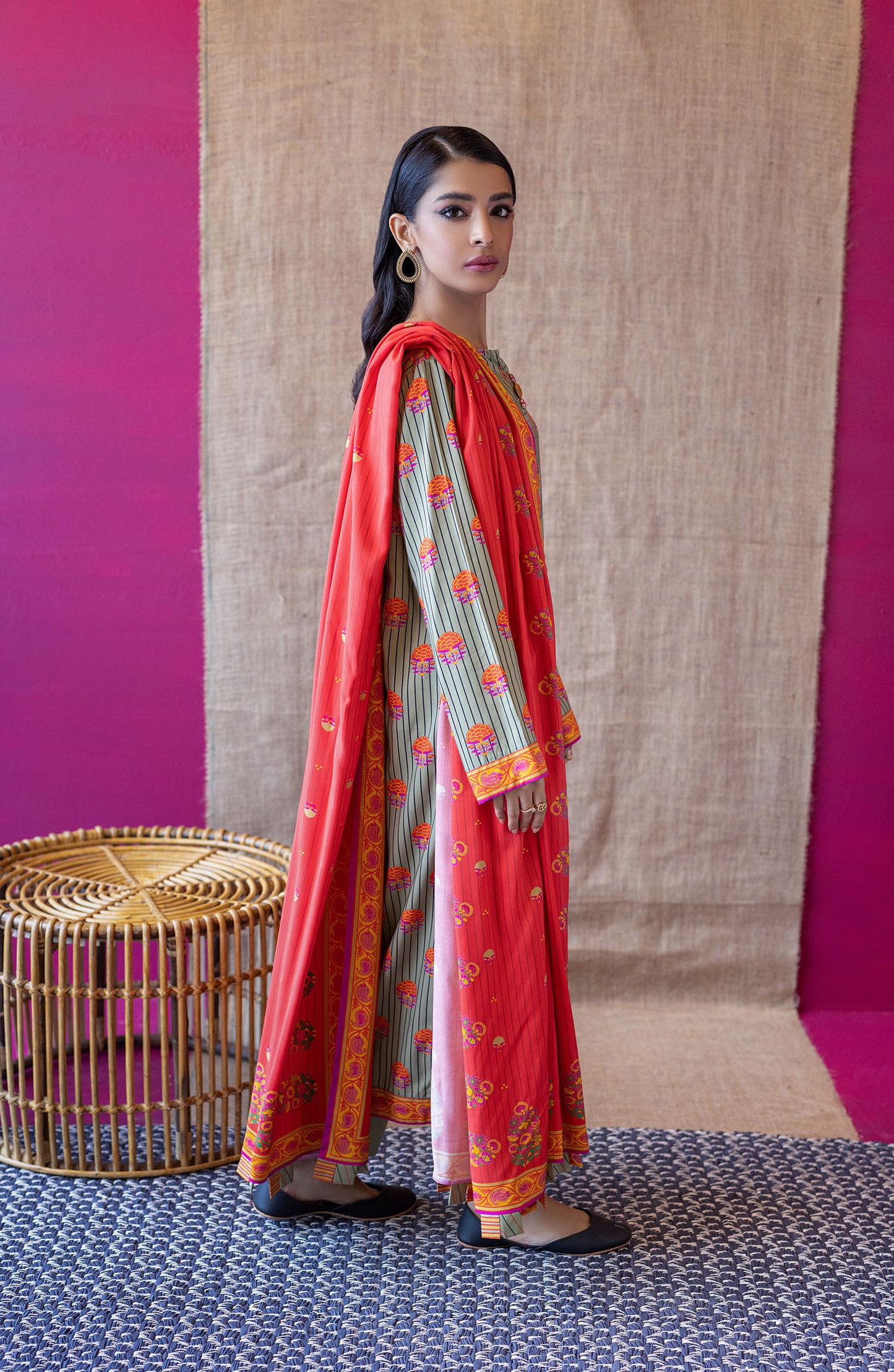 OTL-22-175/U BEIGE LINEN  UNSTITCHED SHIRT DUPATTA PANTS