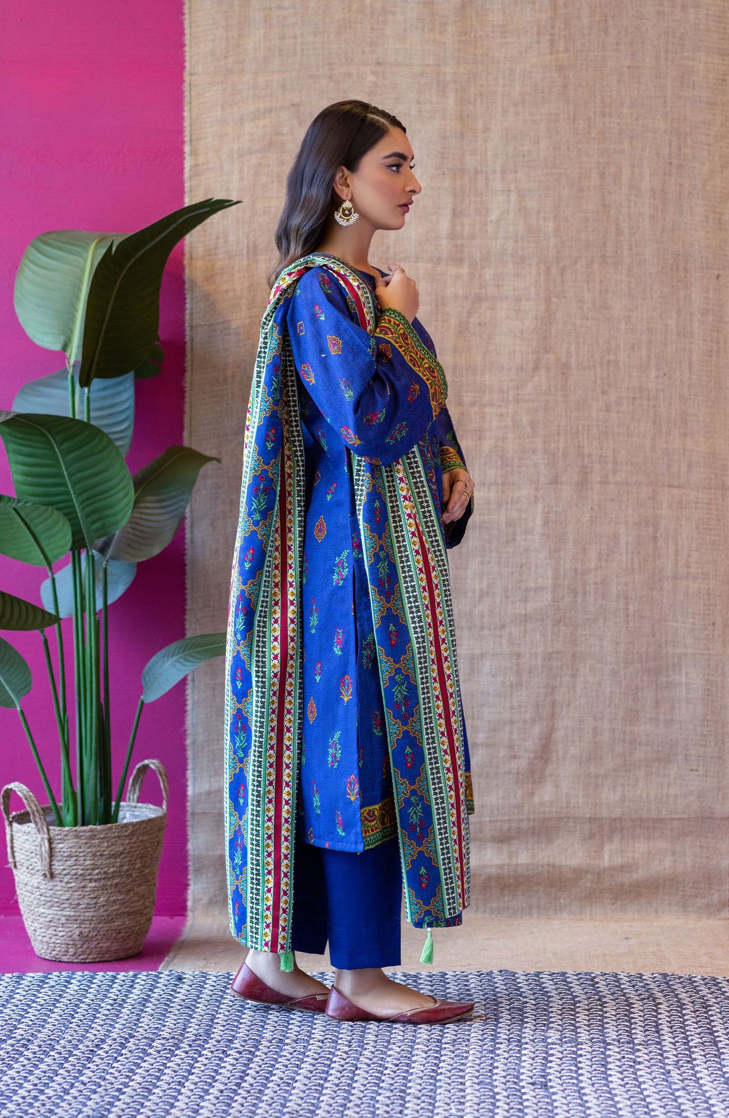 OTL-22-238/U BLUE KHADDAR  UNSTITCHED SHIRT DUPATTA PANTS