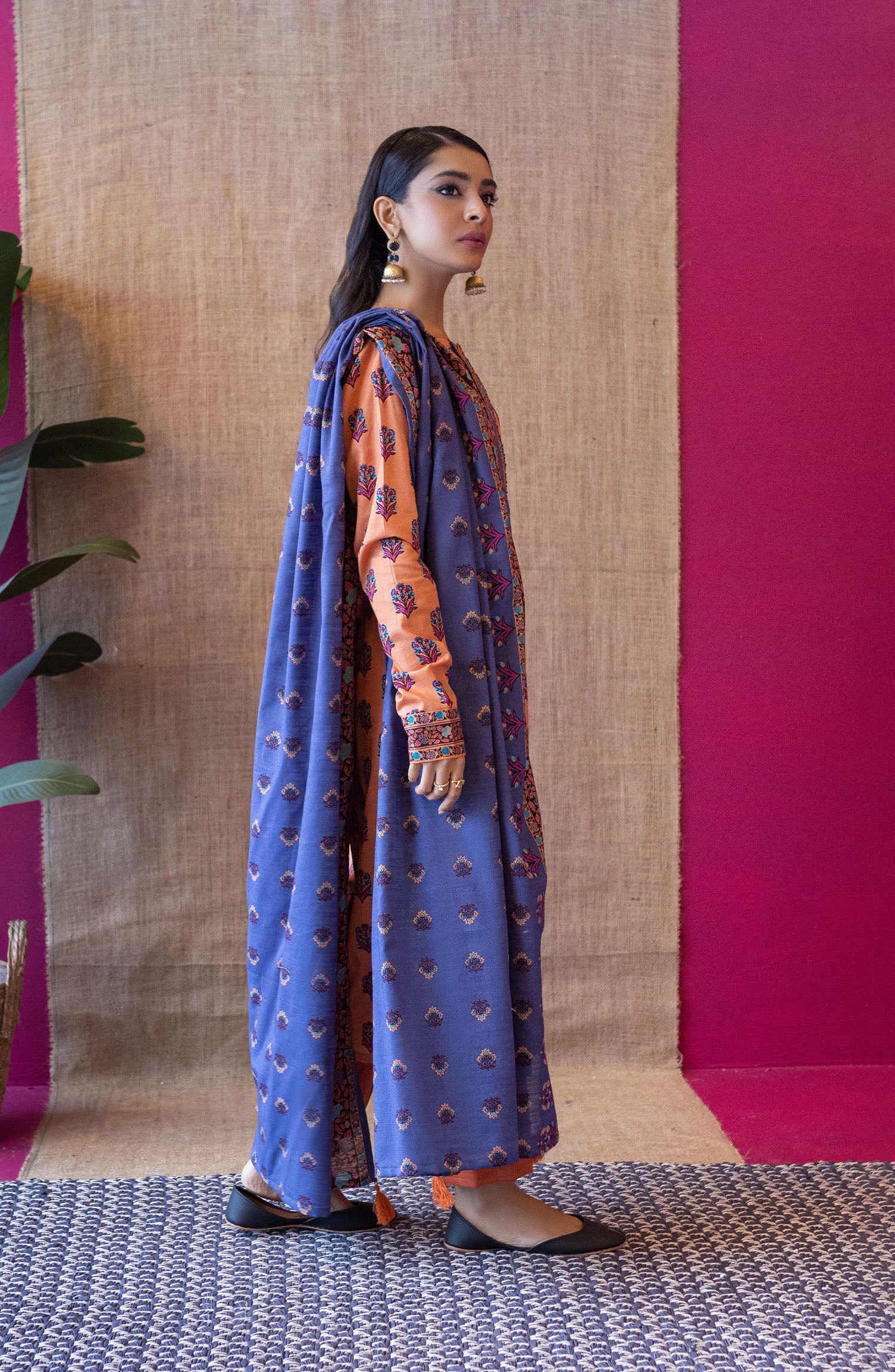 OTL-22-240/U Peach KHADDAR  UNSTITCHED SHIRT DUPATTA PANTS