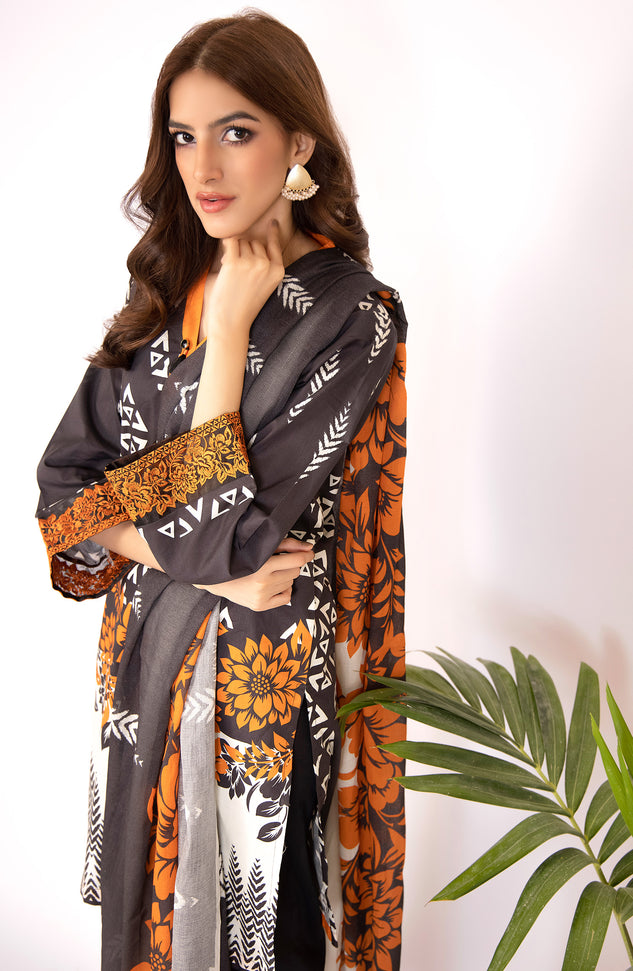 Unstitched 2 Piece Embroidered Lawn Shirt & Dobby Net Dupatta